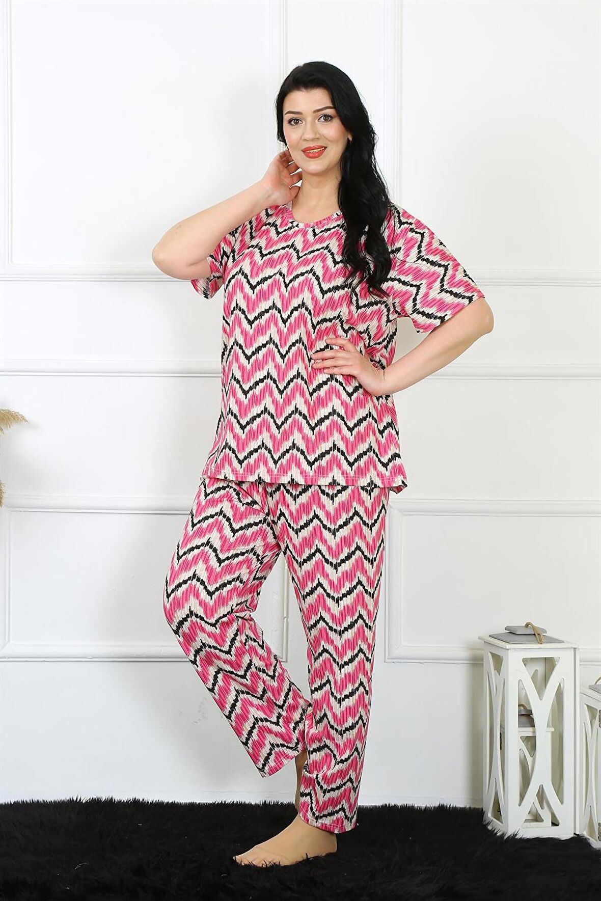 Akbeniz Kadın 5XL-6XL-7XL-8XL Büyük Beden Kısa Kol Pijama Takım 75009