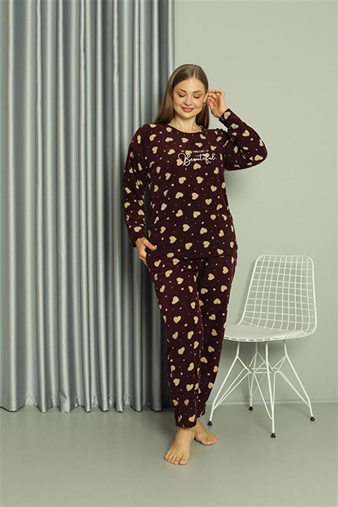 Akbeniz Welsoft Polar Kadın Büyük Beden Pijama Takımı 808041