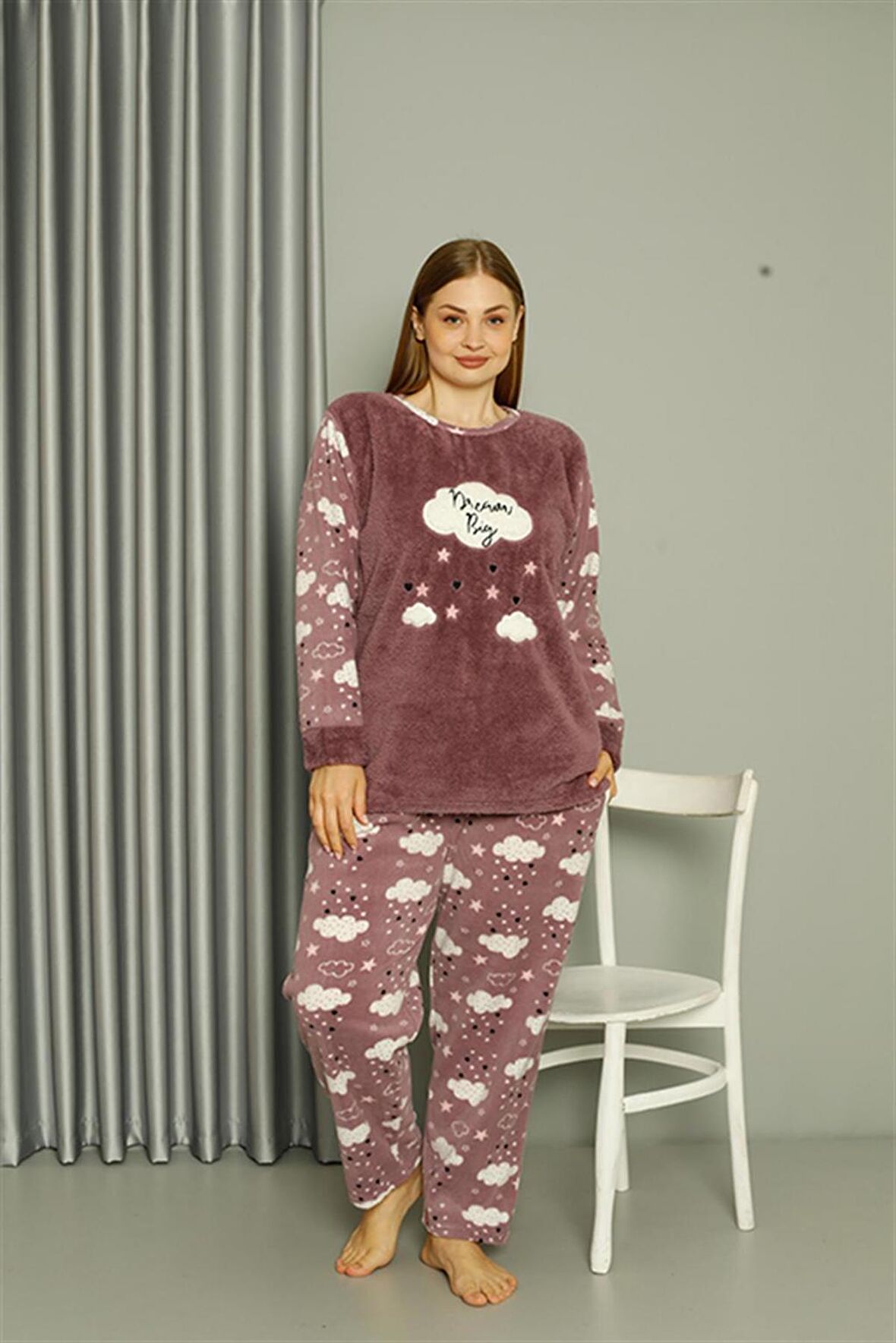 Akbeniz Welsoft Polar Kadın Büyük Beden Lila Pijama Takımı 808044