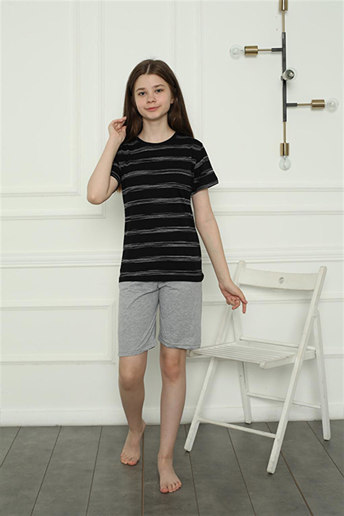 Akbeniz Kız Çocuk Penye Şortlu Pijama Takım 20405