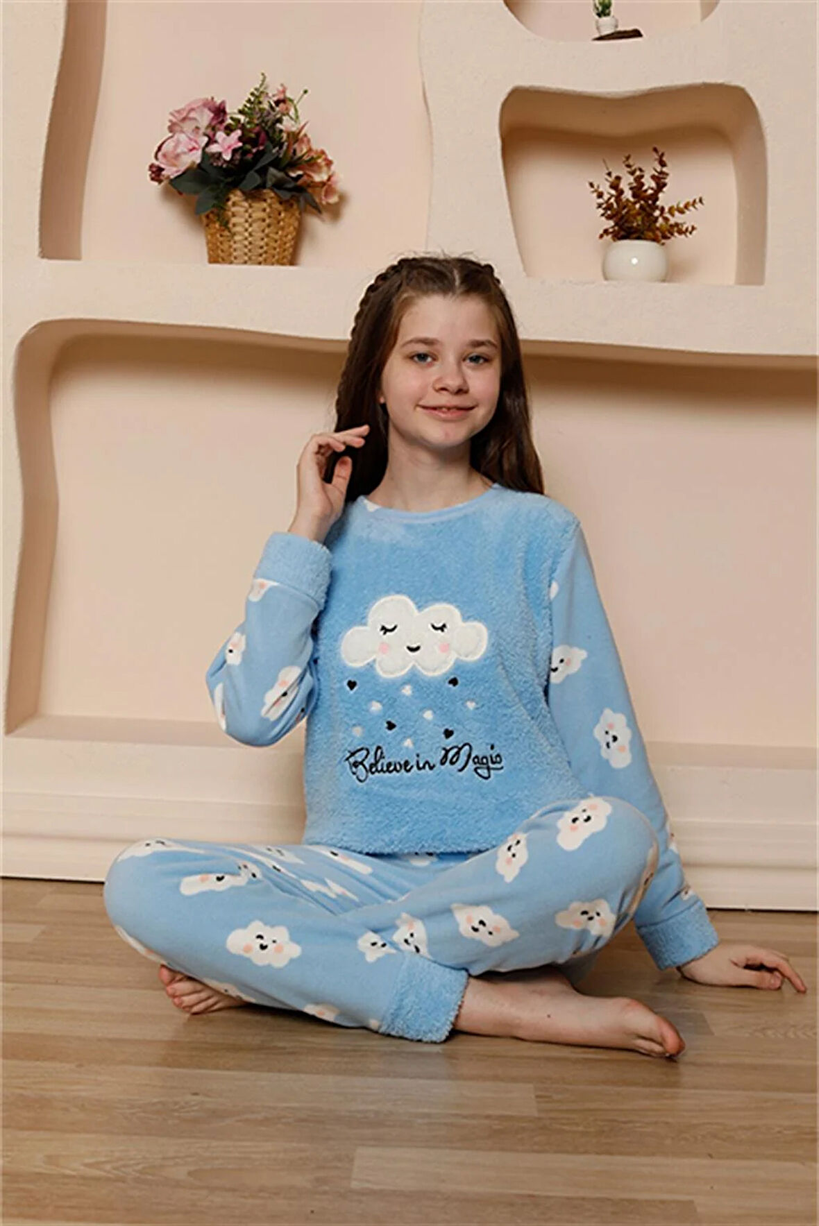 Akbeniz Kız Çocuk WelSoft Polar Mavi Pijama Takımı 20527