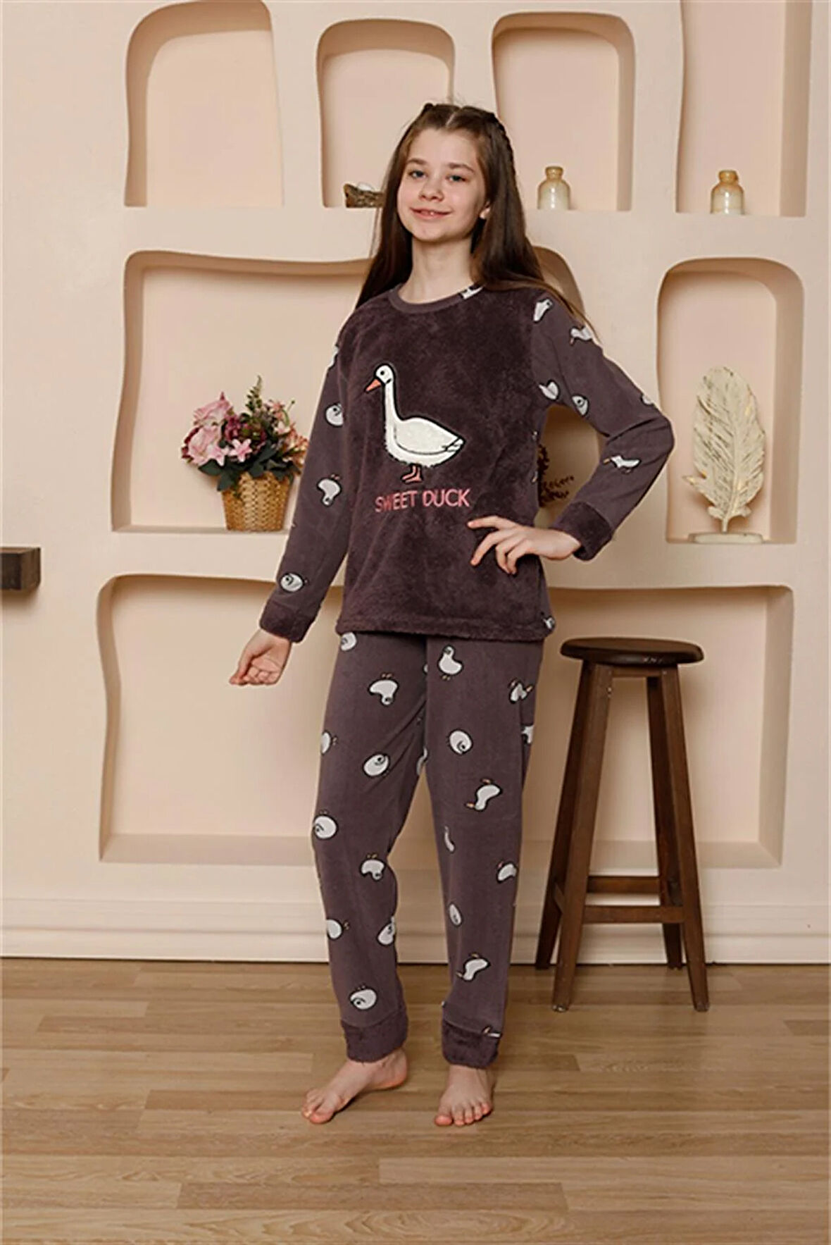 Akbeniz Kız Çocuk WelSoft Polar Mürdüm Pijama Takımı 20525