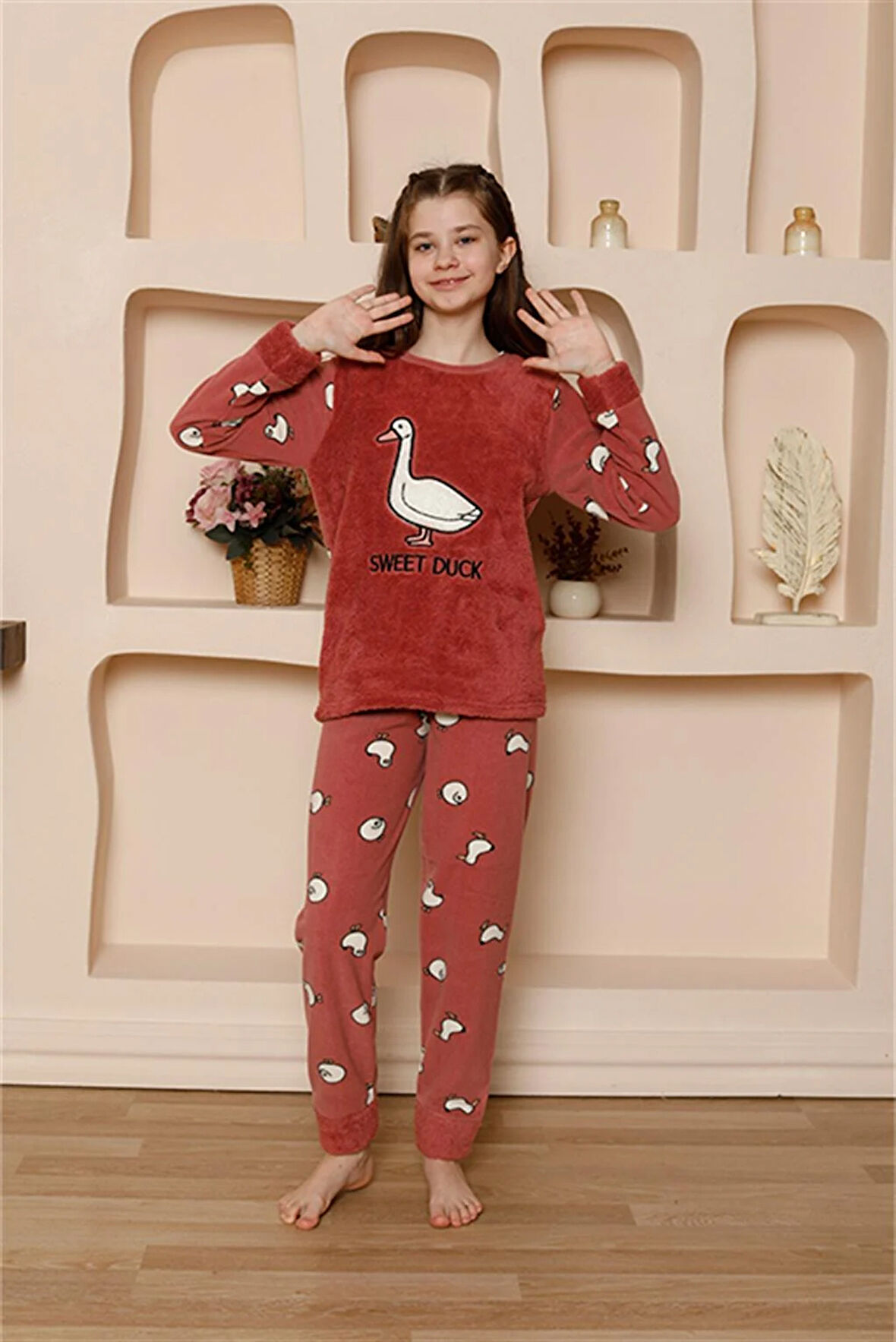 Akbeniz Kız Çocuk WelSoft Polar Vizon Pijama Takımı 20525