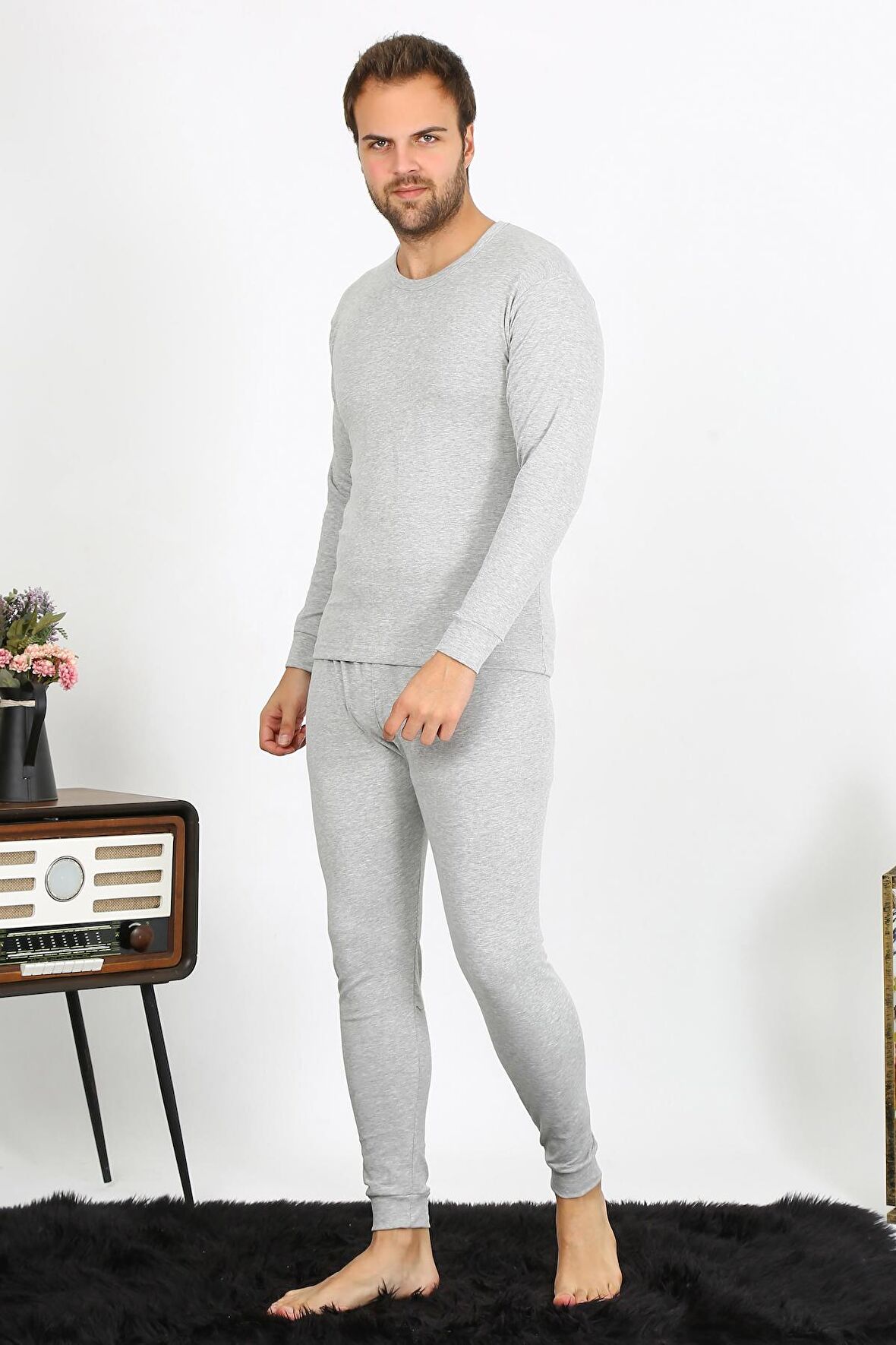 Akbeniz Erkek Pamuk Gri İçlik Takım 19103