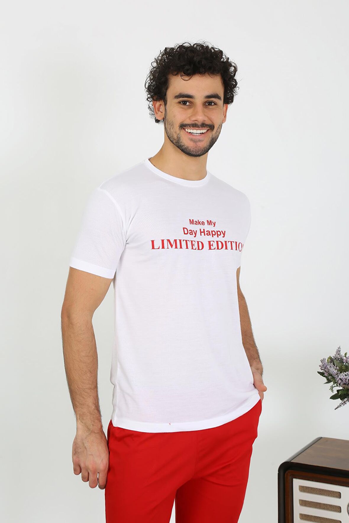 Akbeniz Erkek Kısa Kol Penye Beyaz Pijama Takımı 6846