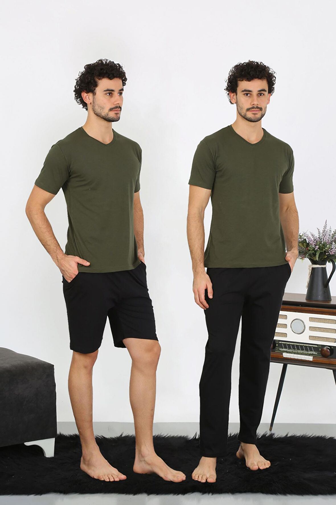 Akbeniz Erkek Penye Haki 3'lü Pijama Takımı 6848