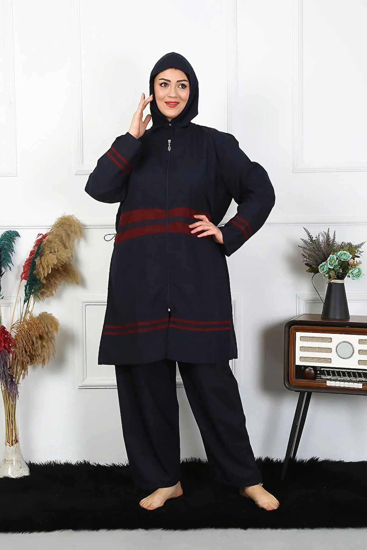 Akbeniz Büyük Beden Tesettür Mayo 7XL-8XL-9XL-10XL Lacivert 55010
