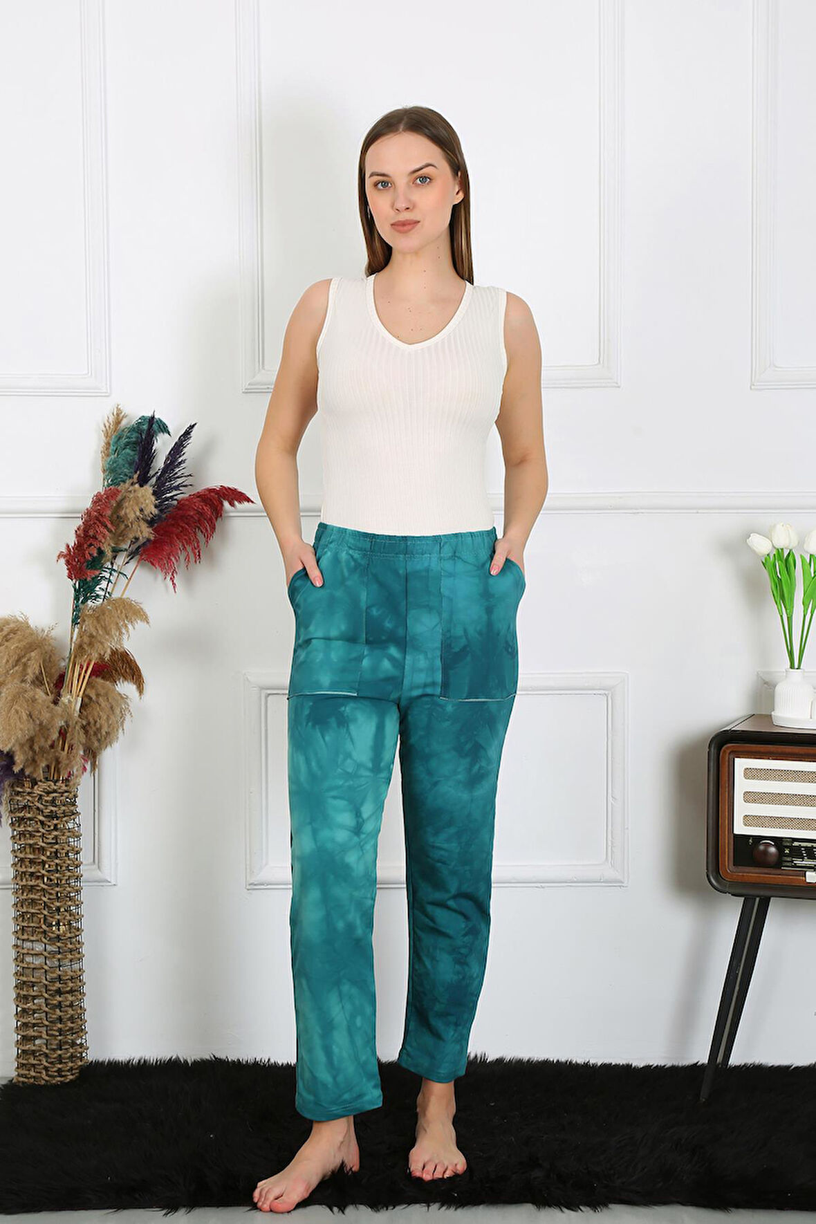 Akbeniz Kadın Pamuk Cepli 3 İplik Alt Eşofman Turkuaz 27510