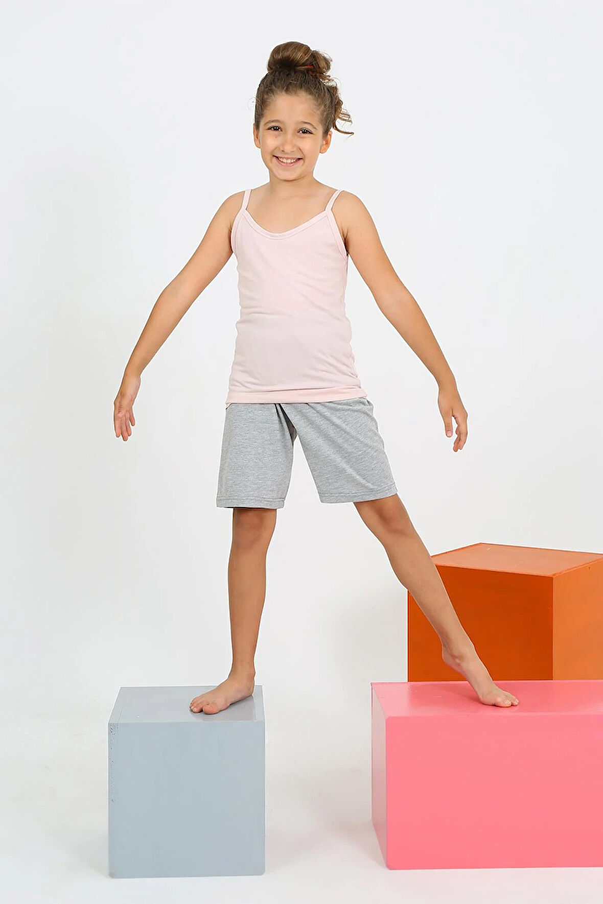 Akbeniz Kız Çocuk İp Askılı Şortlu Penye Pembe Pijama Takım 20430