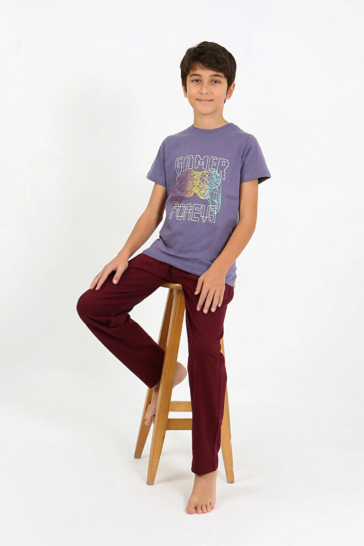 Akbeniz Erkek Çocuk Kısa Kol Penye Pijama Takım 20758 Mor