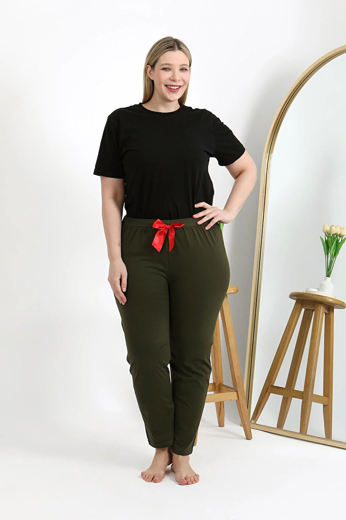 Akbeniz Kadın Pamuklu Büyük Beden Alt Pijama 27559 Haki