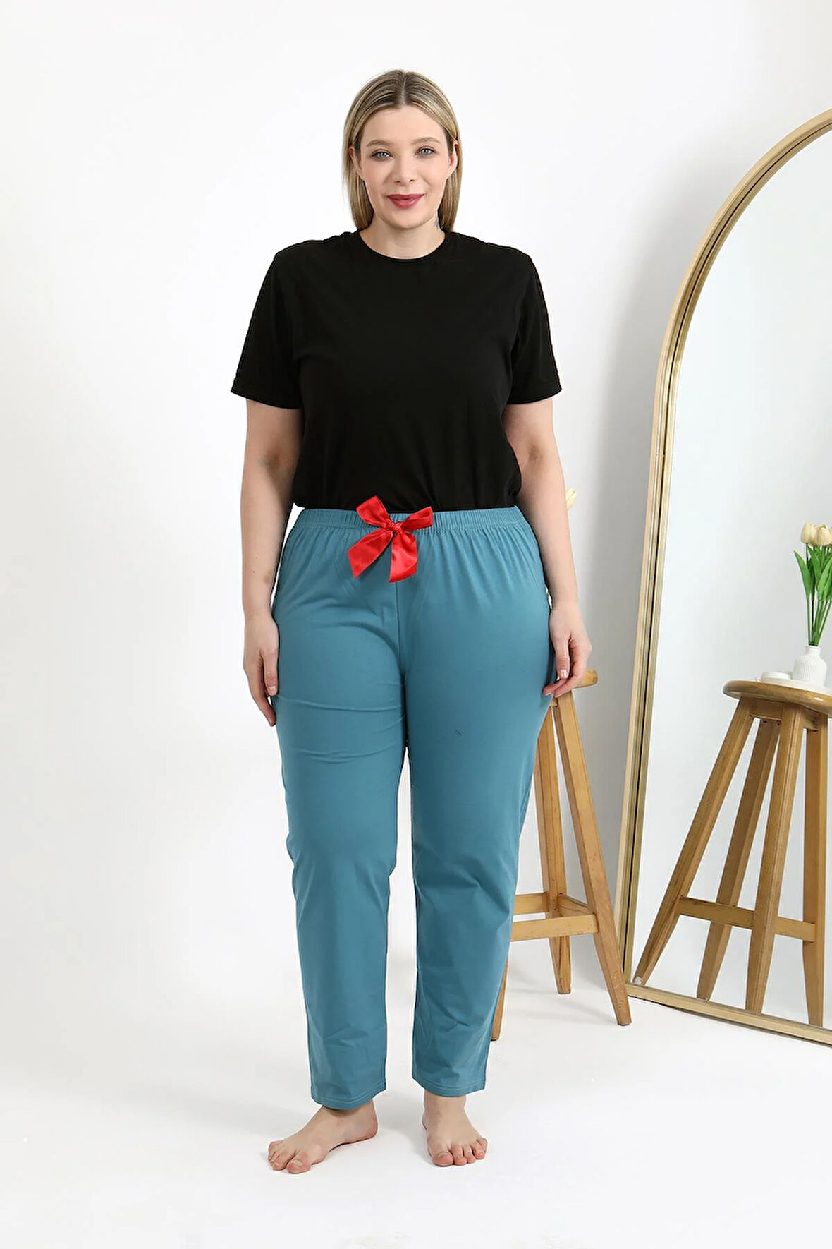 Akbeniz Kadın Pamuklu Büyük Beden Alt Pijama 27559 Petrol