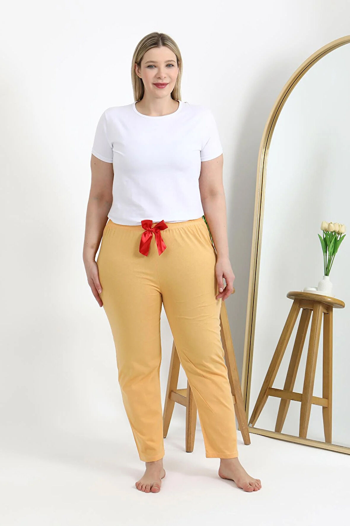 Akbeniz Kadın Pamuklu Büyük Beden Alt Pijama 27559 Sarı