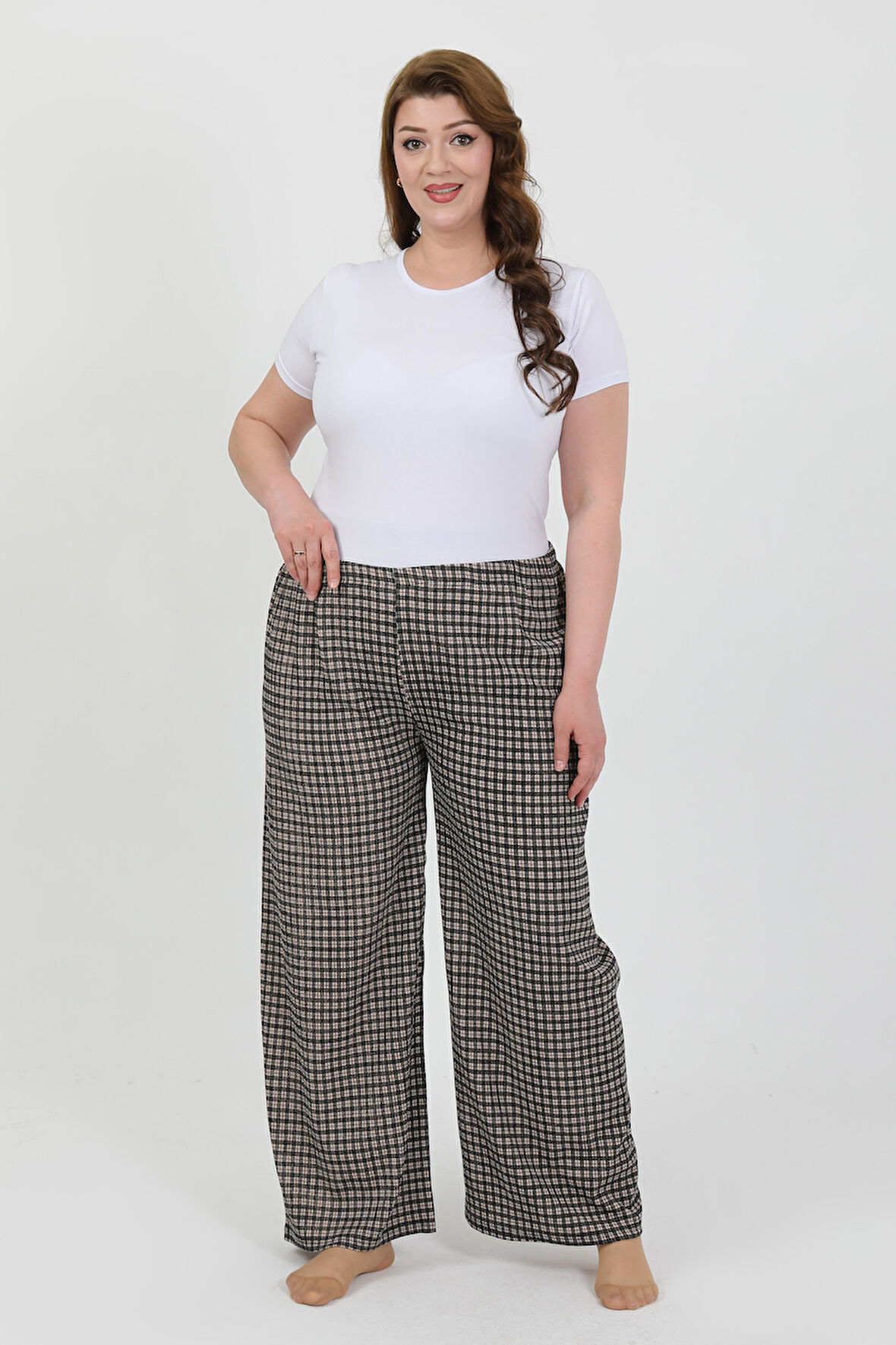 Akbeniz Kadın Büyük Beden Bürümcük Pantolon 210076 Kahve