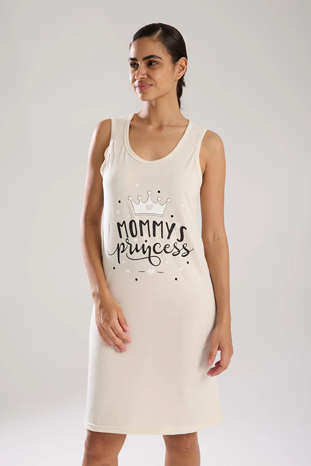 Akbeniz Kadın Kalın Askılı Penye Gecelik Ekru