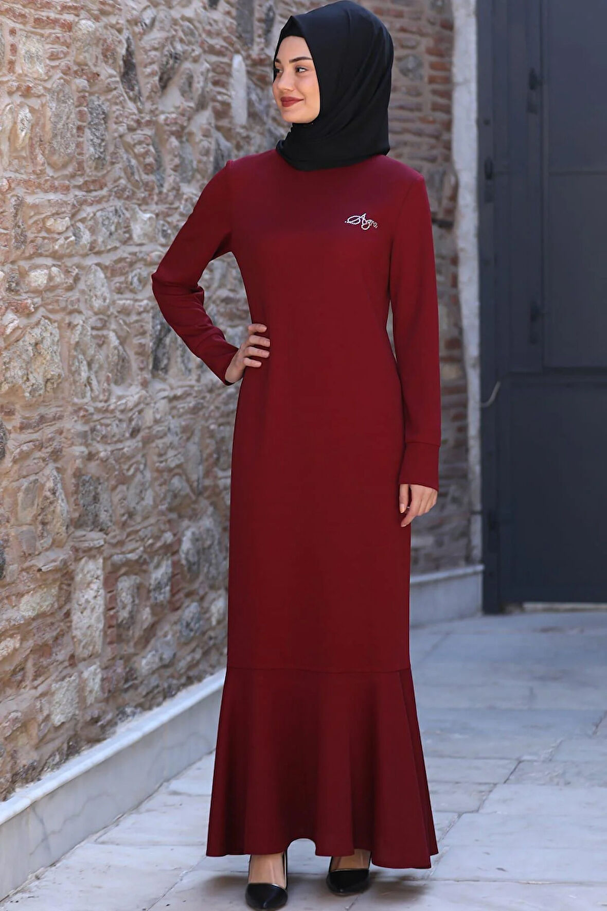 Azra Tesettür Elbise Bordo