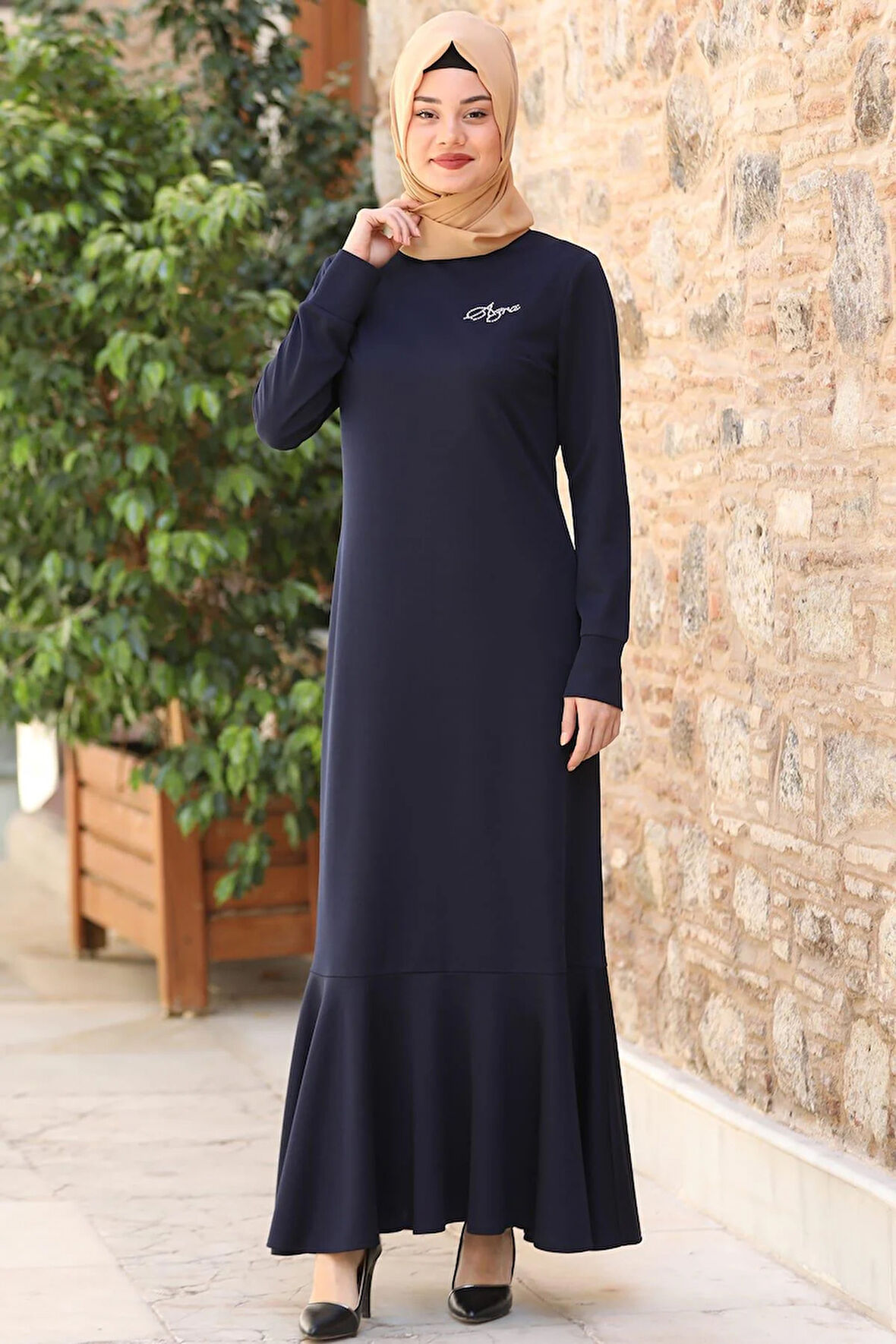 Azra Tesettür Elbise Lacivert