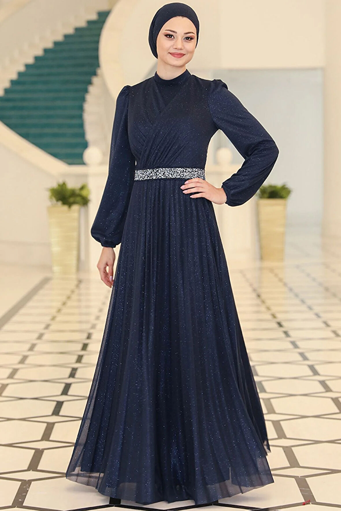 Dila Tesettür Abiye Lacivert