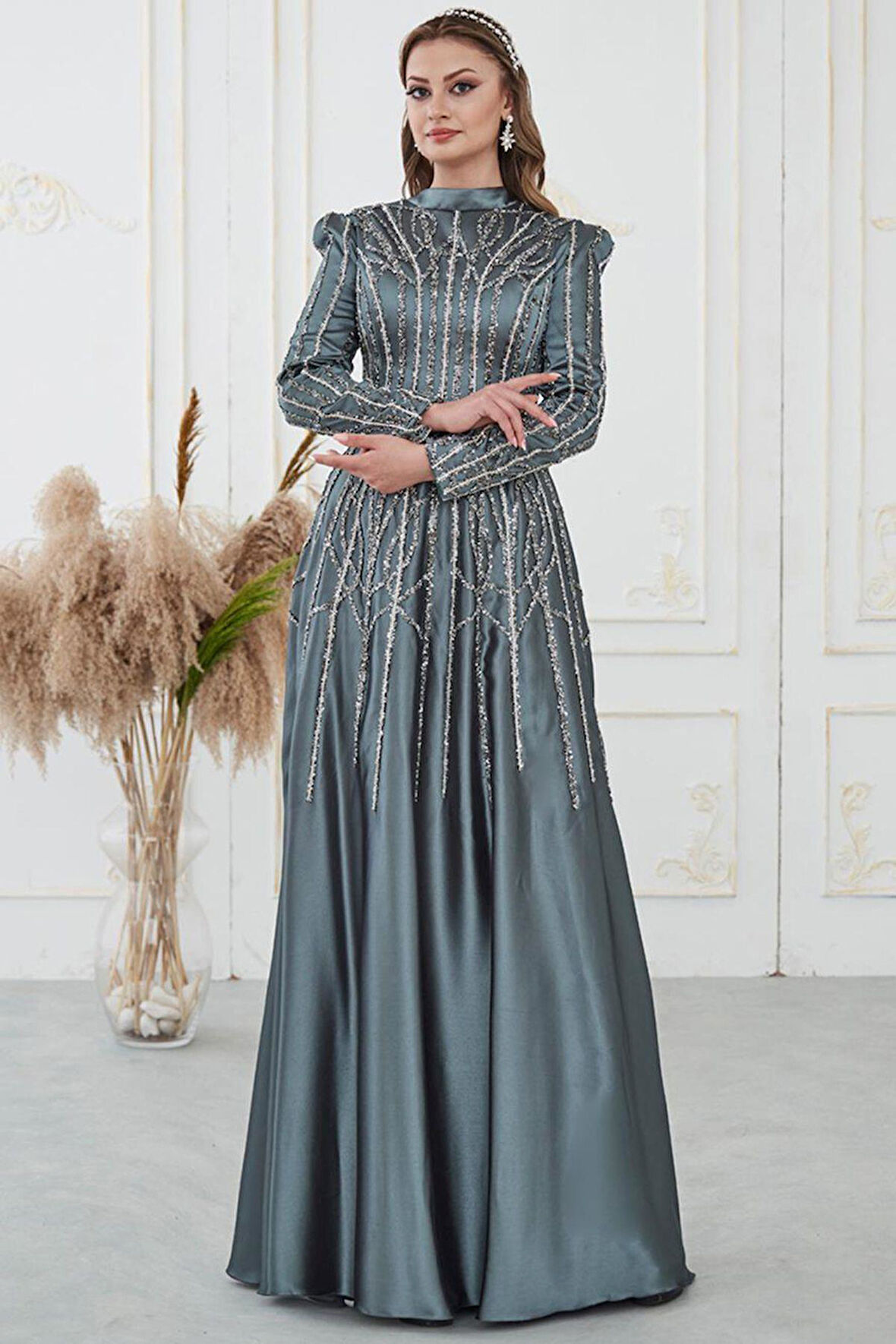 Emma Tesettür Abiye Mavi