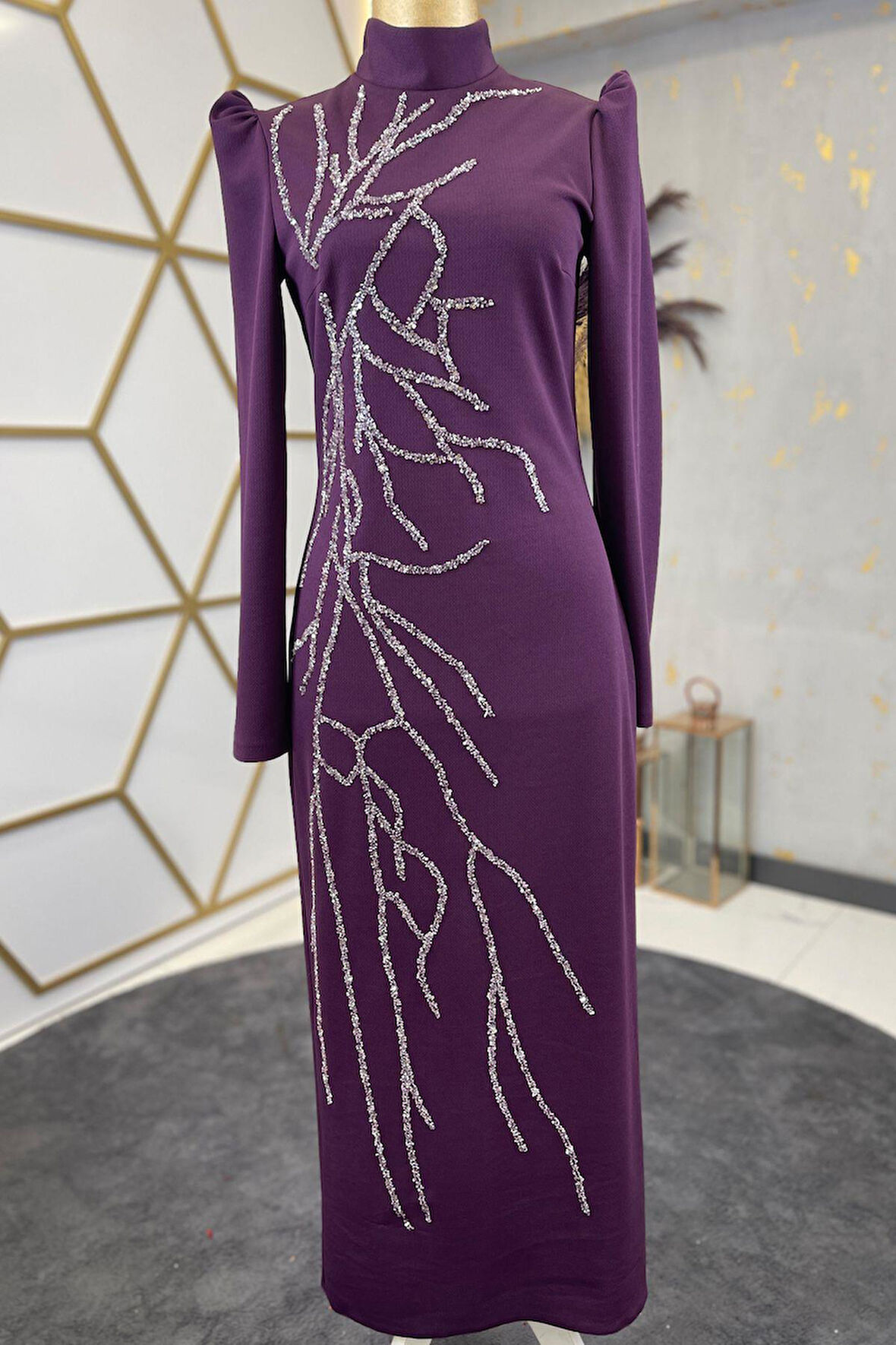 Tuana Tesettür Abiye Mor