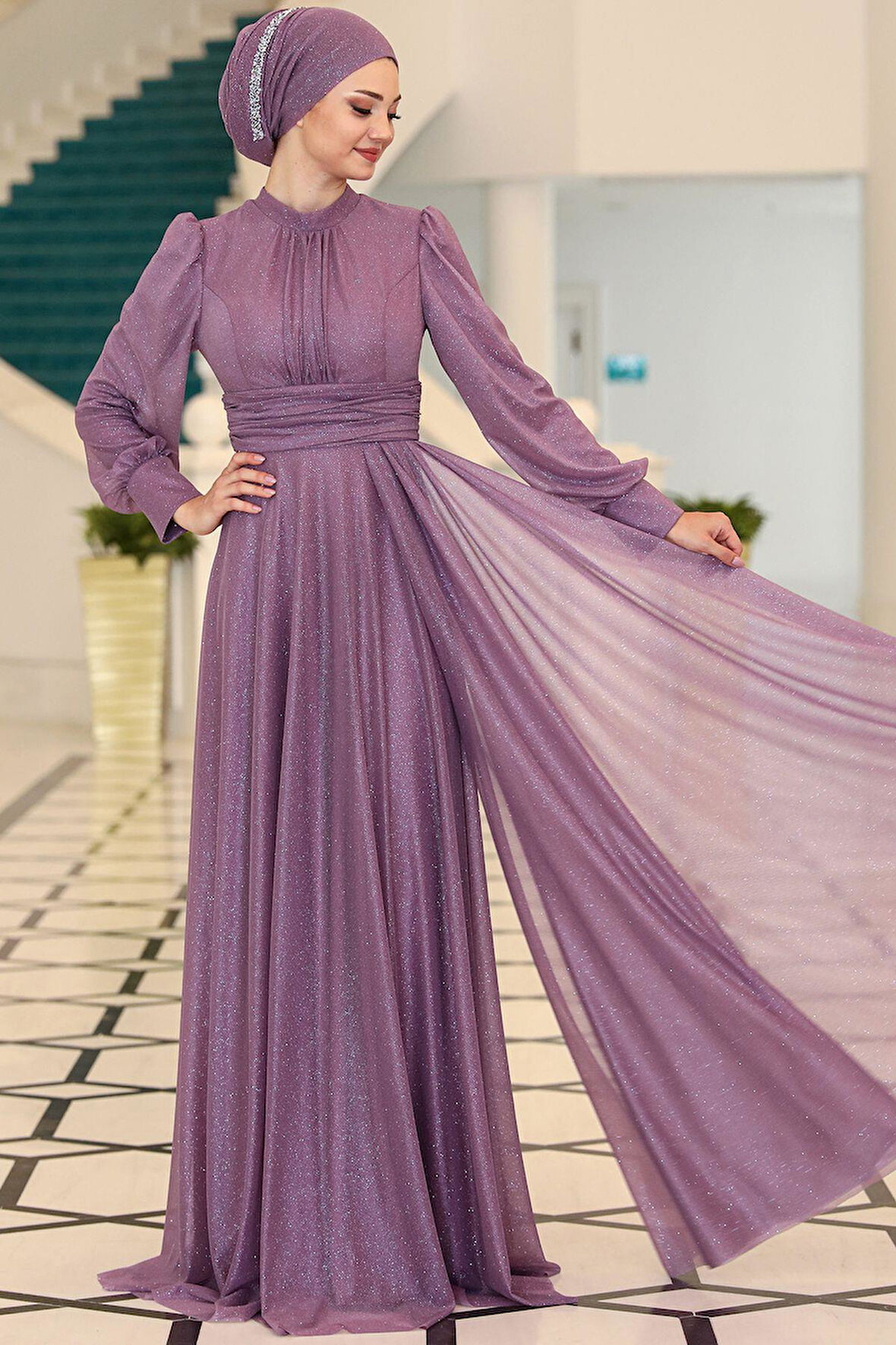 Kübra Tesettür Abiye Lavanta