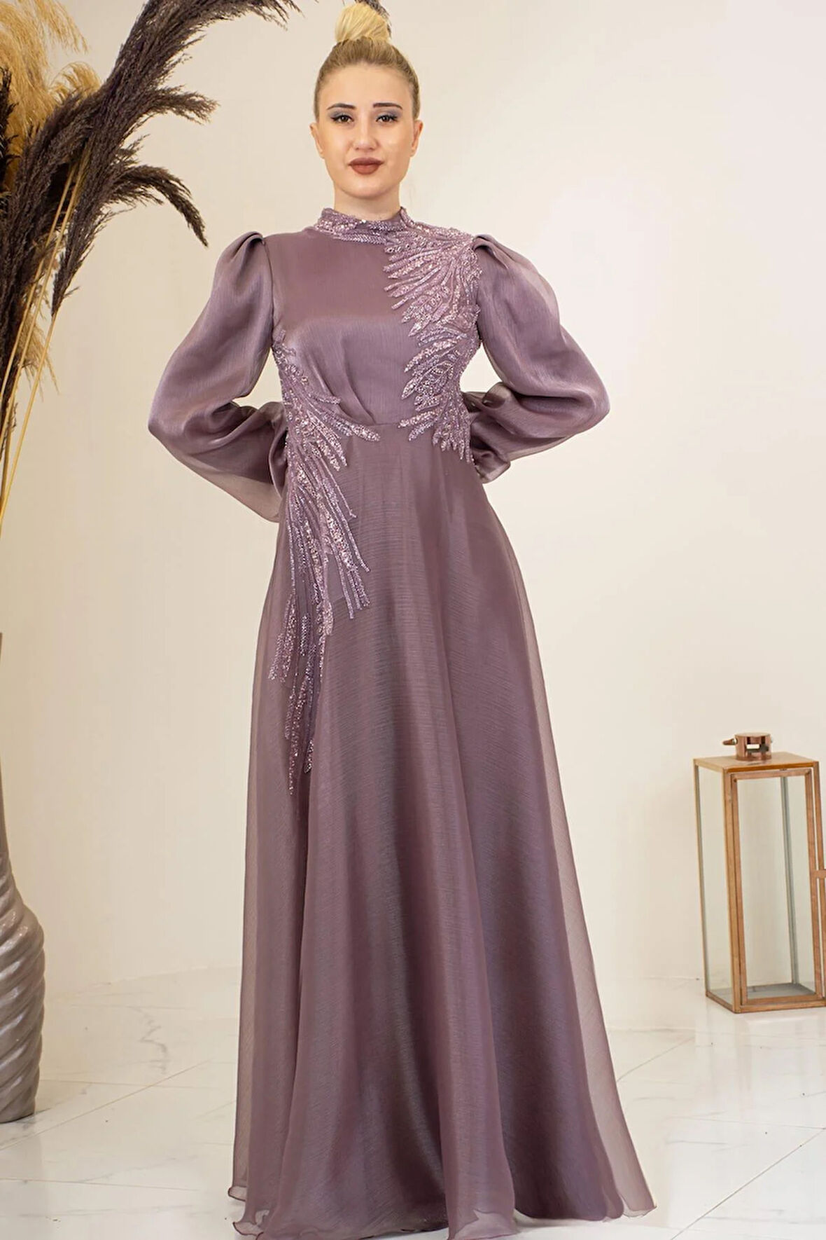 Yağmur Tesettür Abiye Gül Kurusu