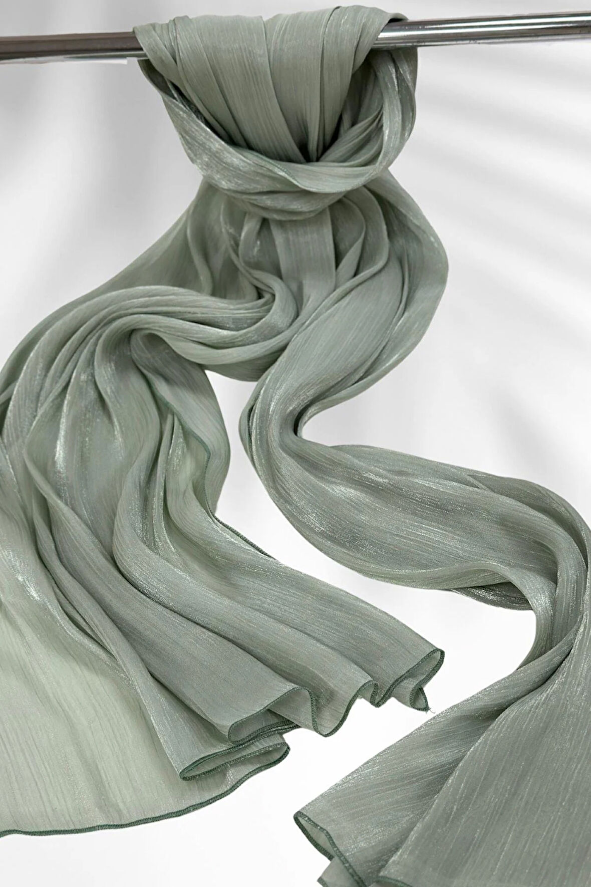 Saten Dokulu Janjan Abiye Şal 75x180cm Mint