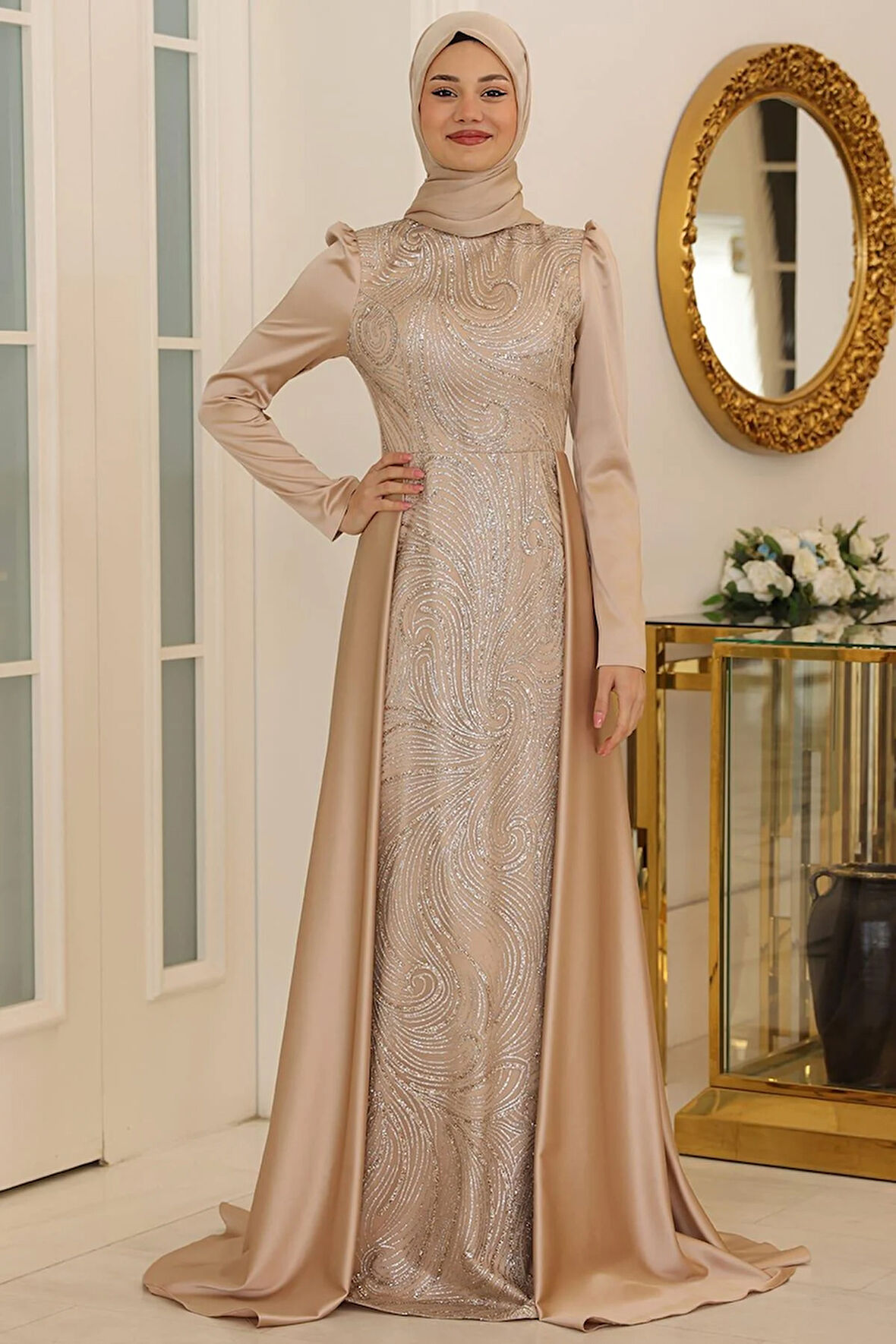 Miray Tesettür Abiye Gold