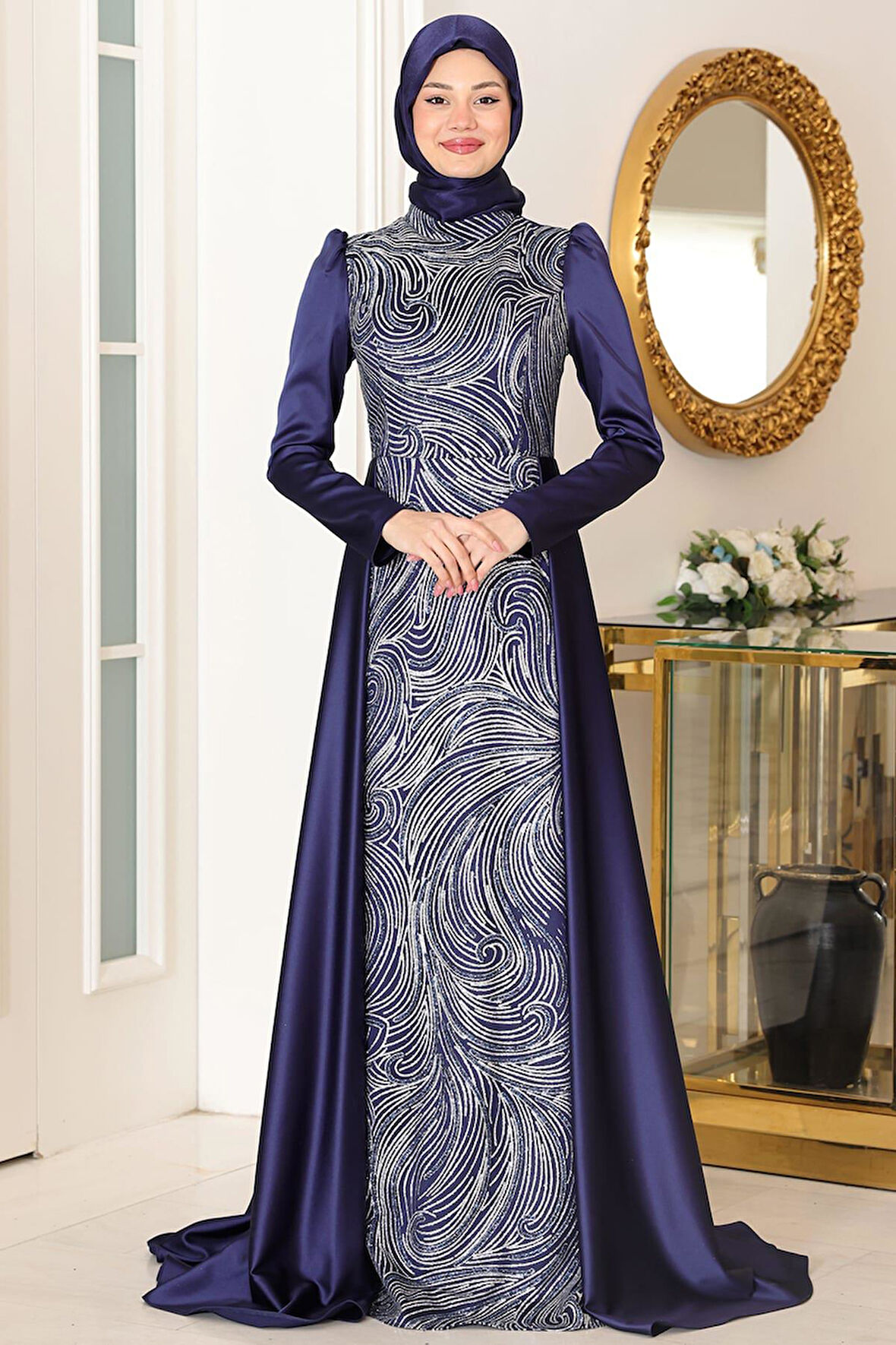 Miray Tesettür Abiye Lacivert