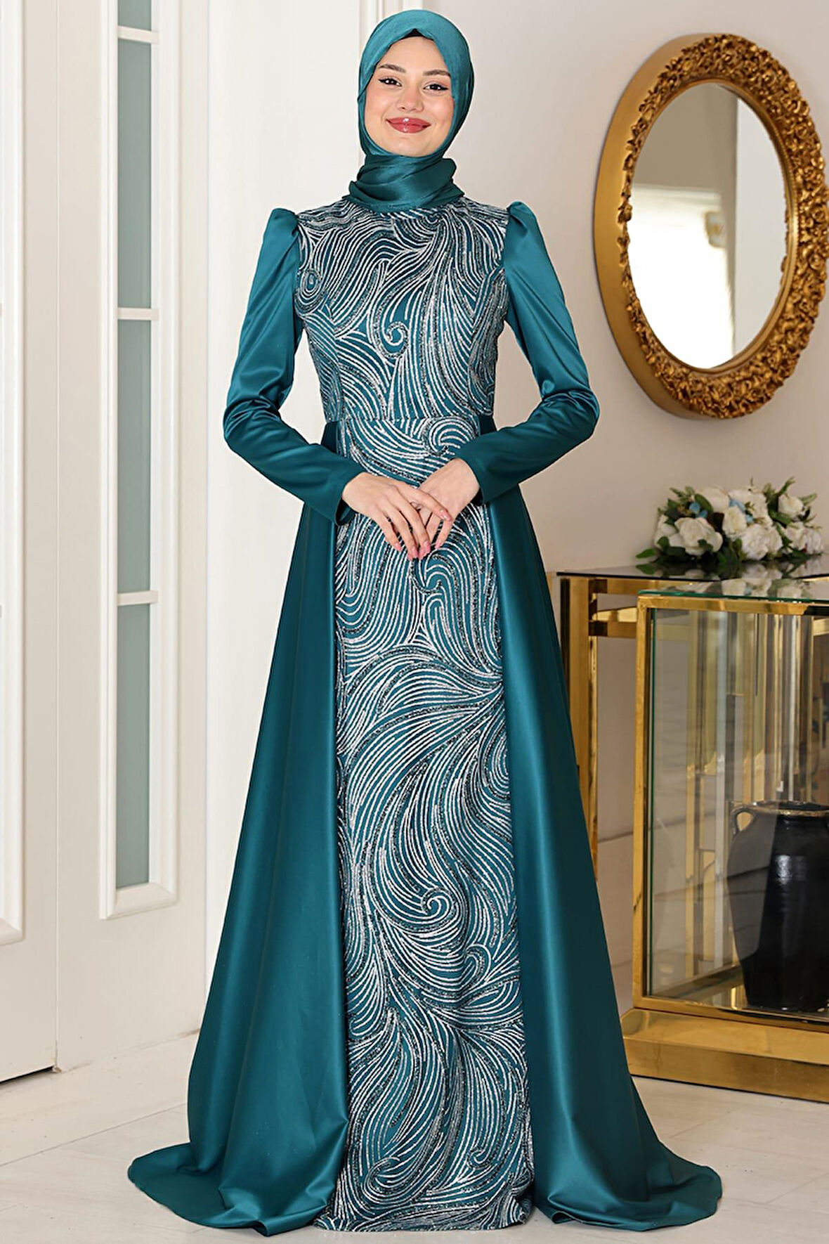 Miray Tesettür Abiye Zümrüt