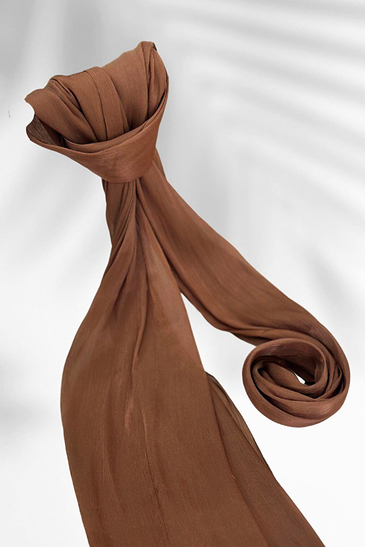 Saten Dokulu Janjan Abiye Şal 75x180cm Kahve