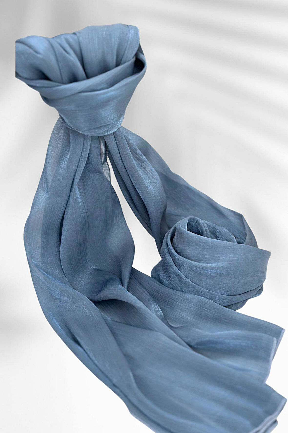 Saten Dokulu Janjan Abiye Şal 75x180cm İndigo