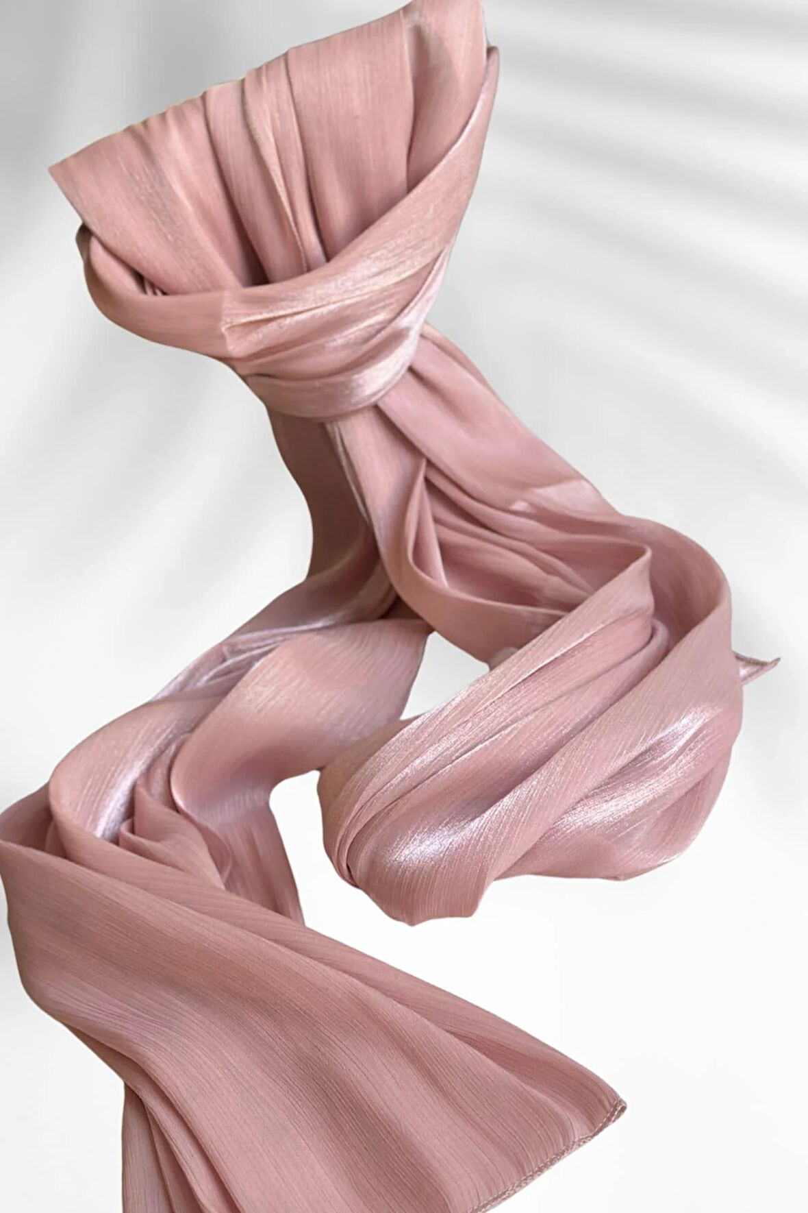 Saten Dokulu Janjan Abiye Şal 75x180cm Pudra