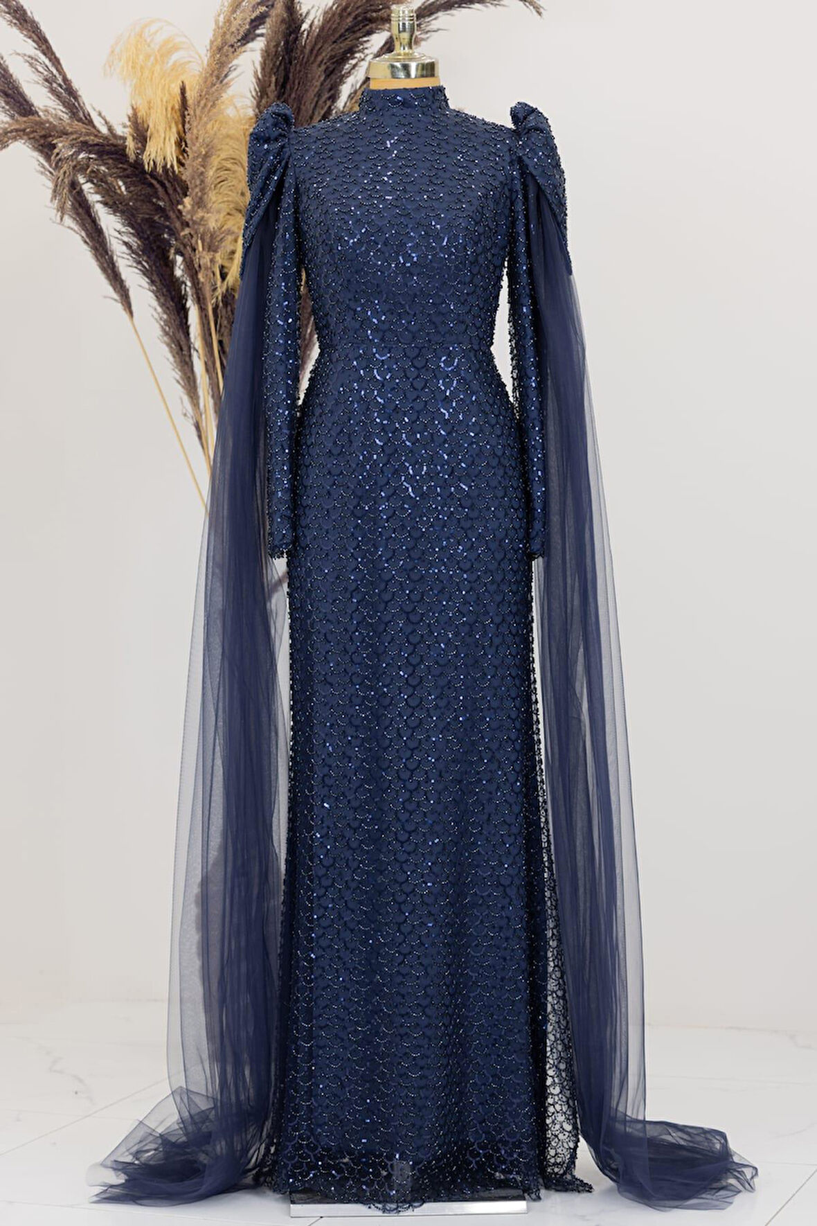 Asil Tesettür Abiye Lacivert