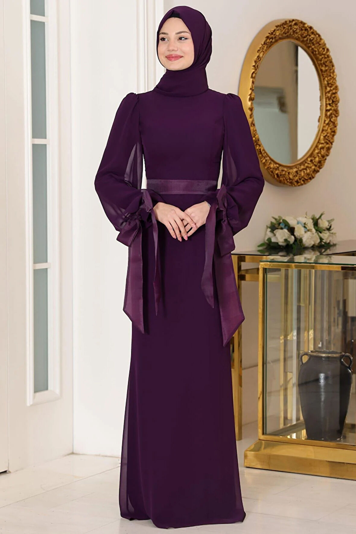Firuze Tesettür Abiye Mor