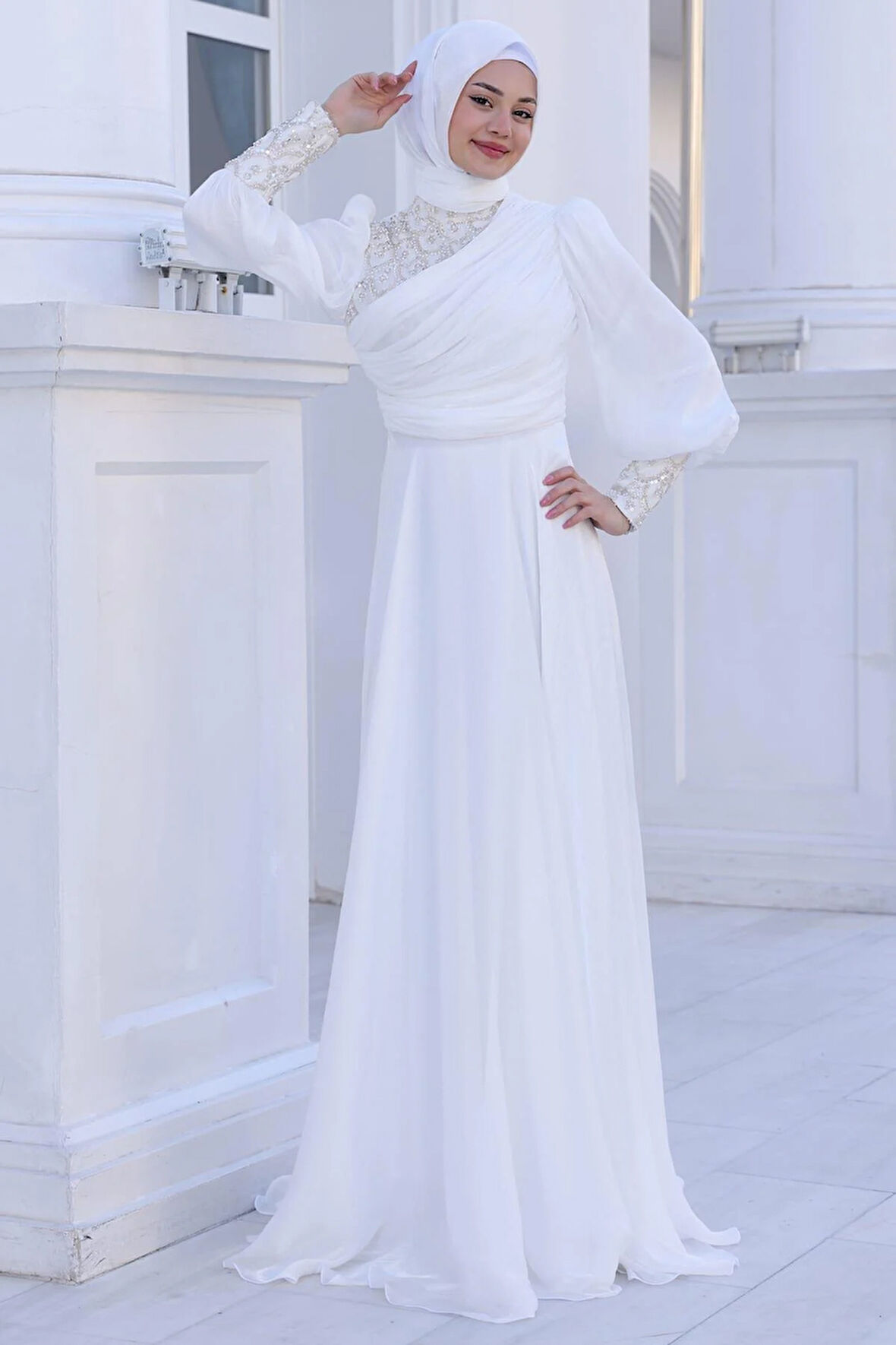 Yağmur Tesettür Abiye Ekru