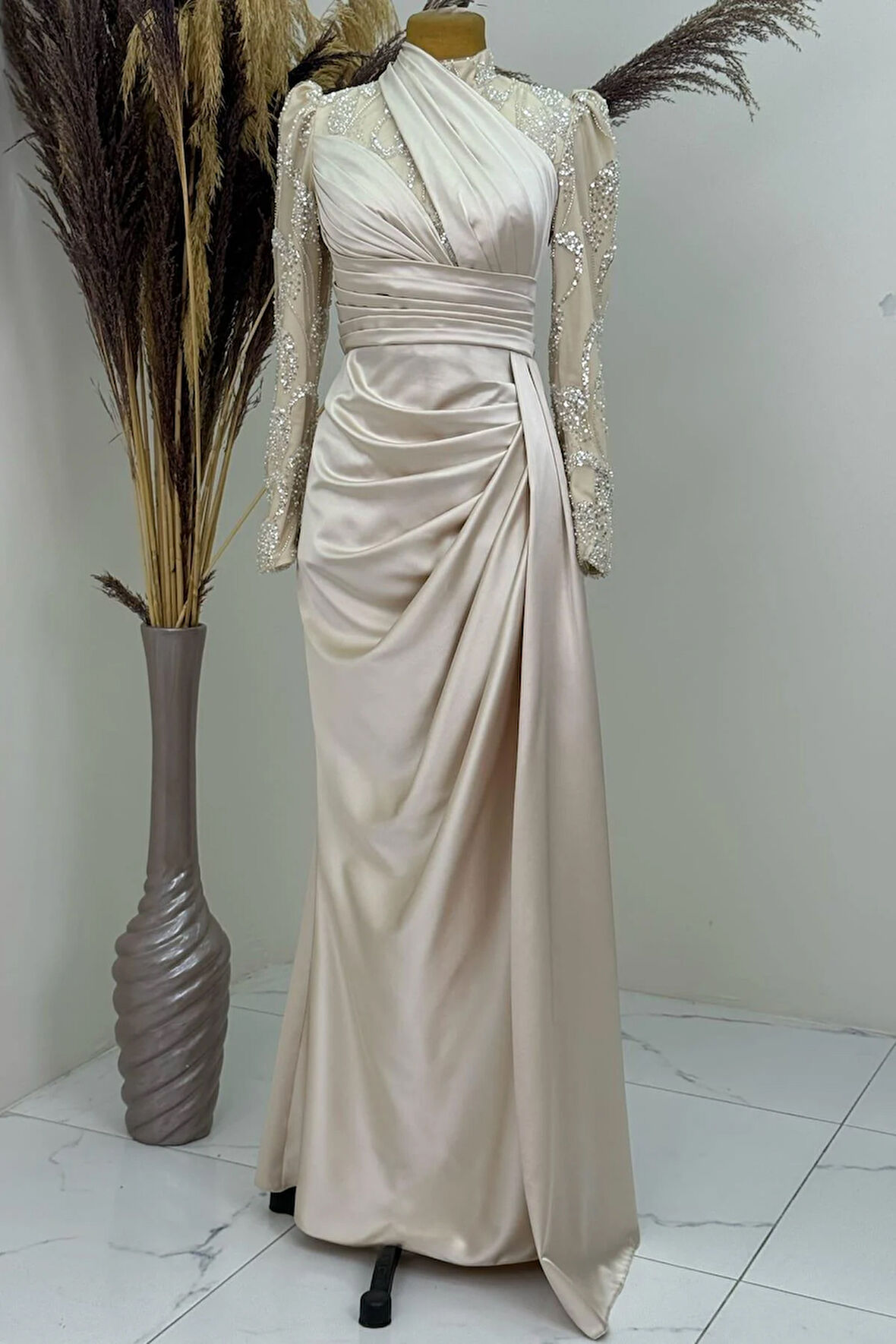 Asude Tesettür Abiye Bej