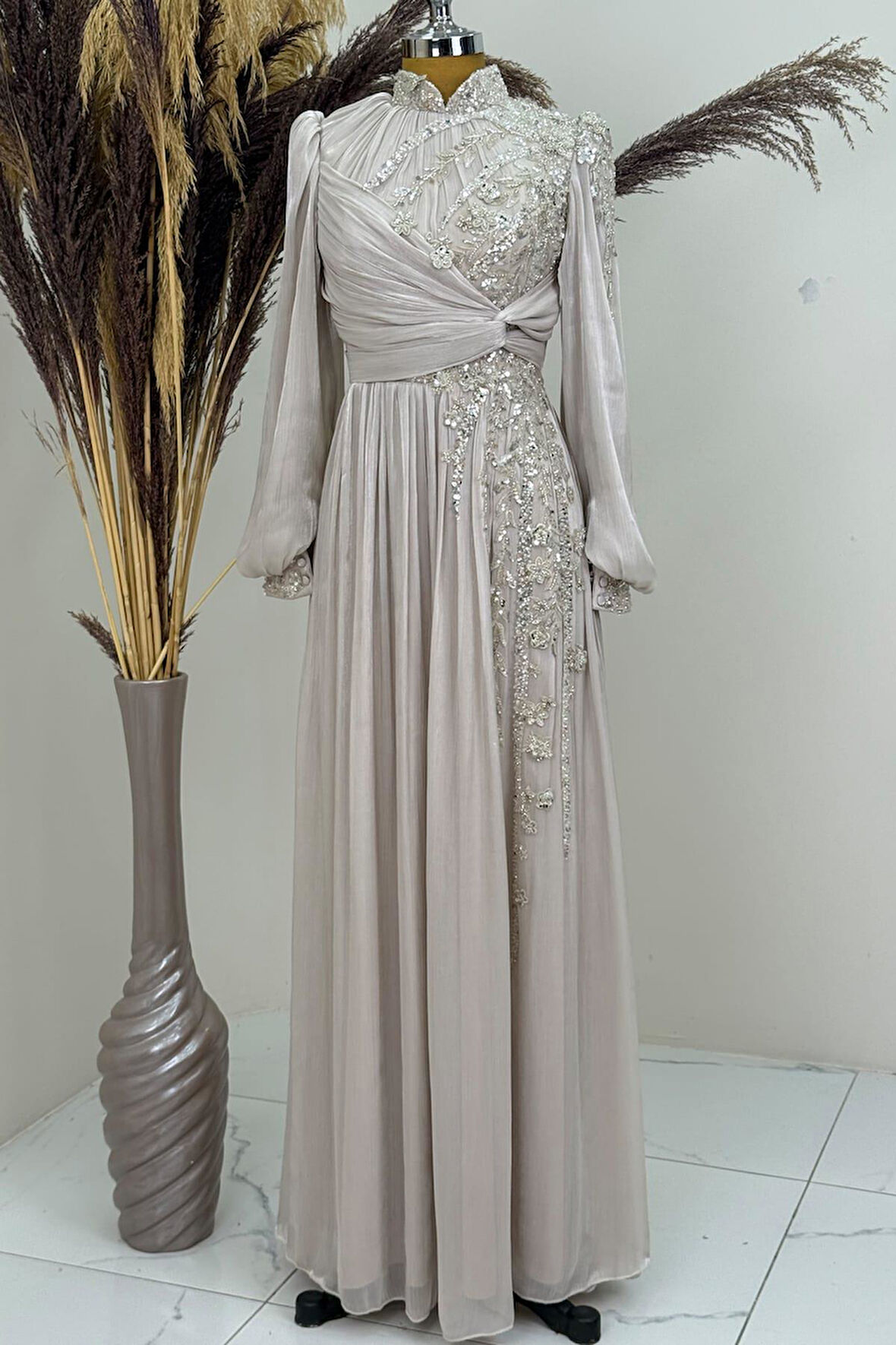 Rengin Tesettür Abiye Bej