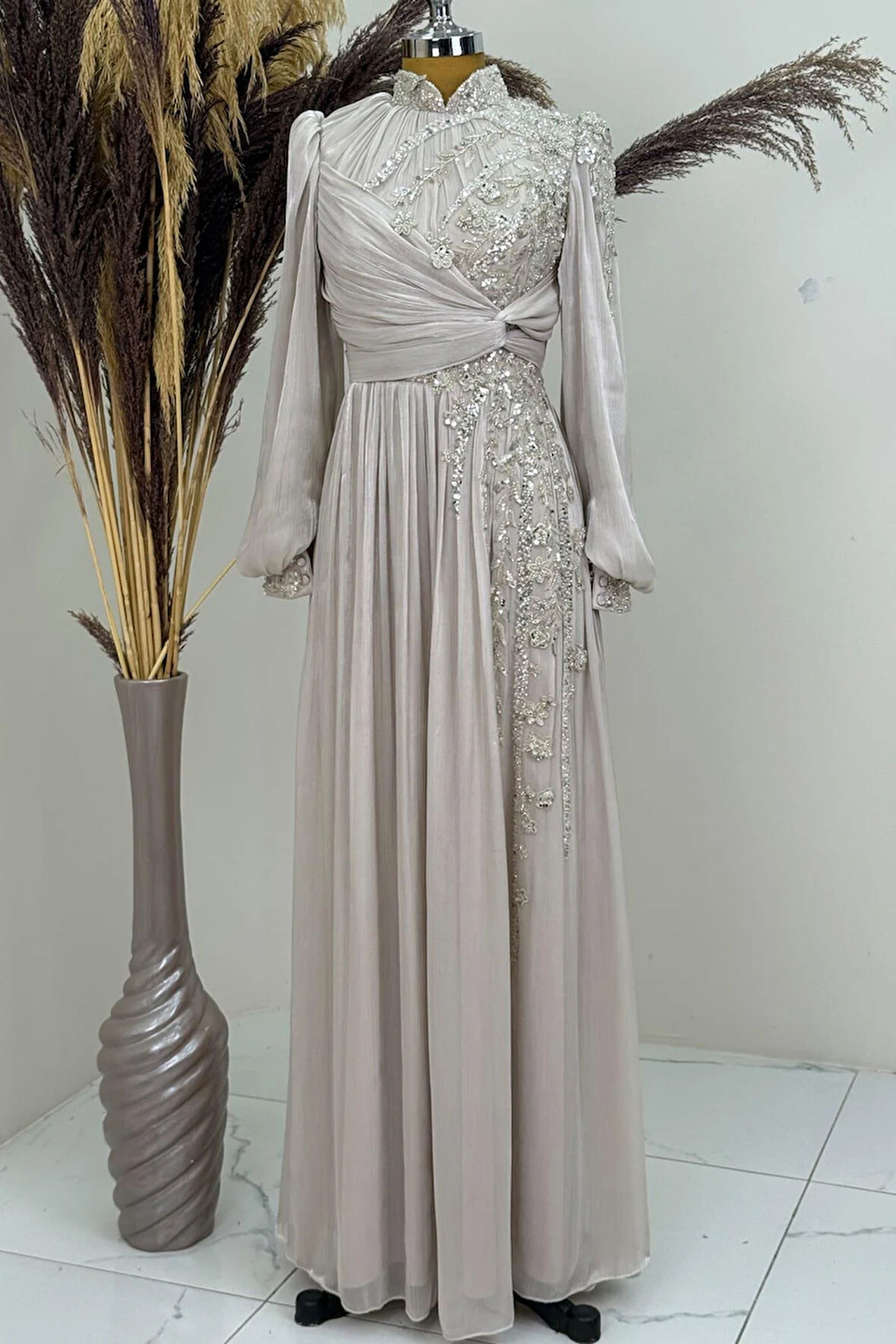 Rengin Tesettür Abiye Bej