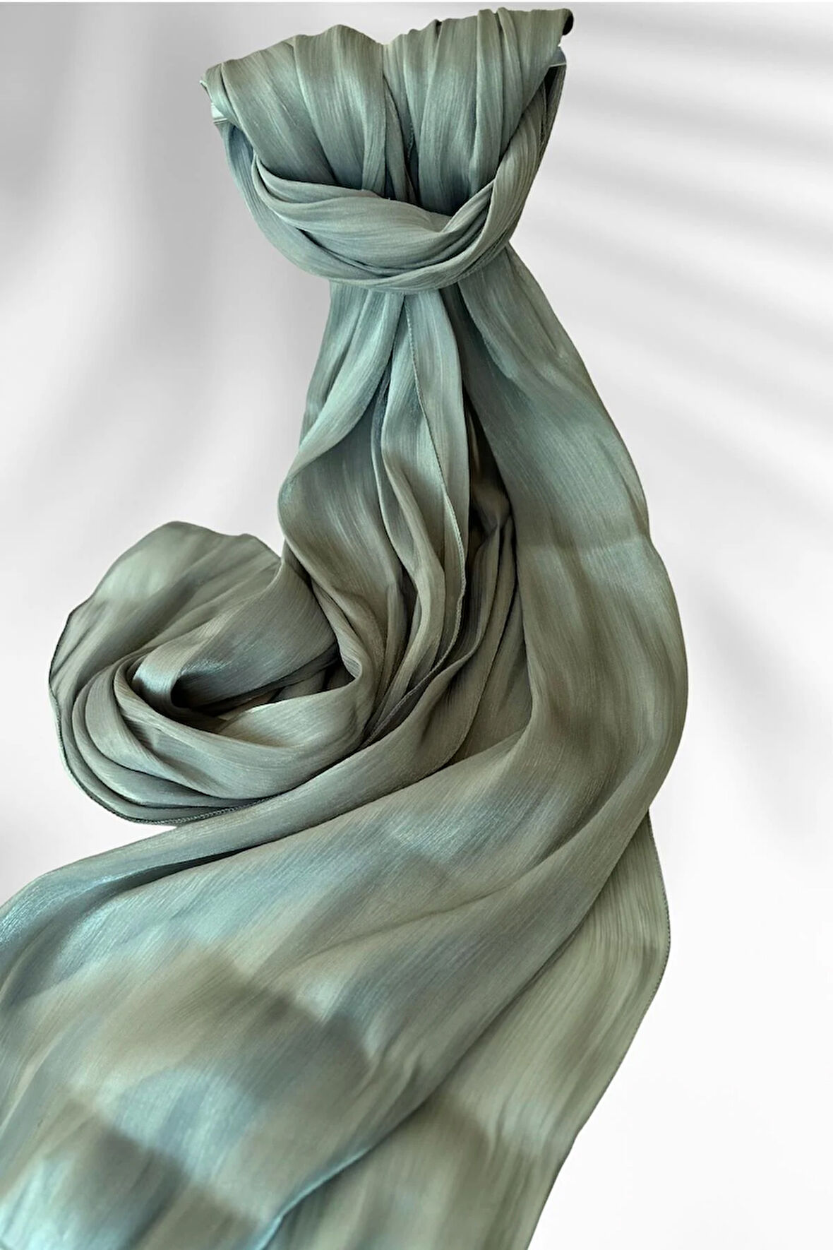 Saten Dokulu Janjan Abiye Şal 75x180cm Çağla Yeşili