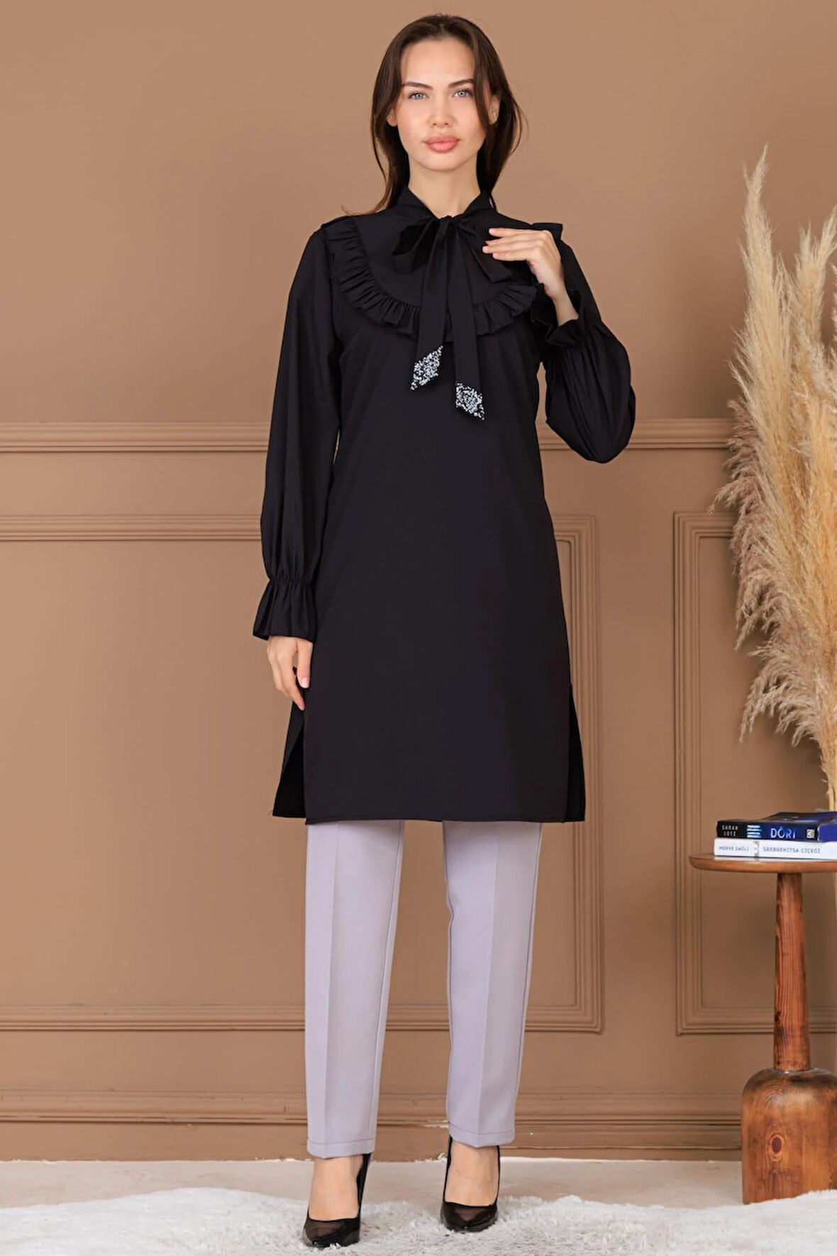 Asel Tunik Pantolon İkili Tesettür Takım Siyah