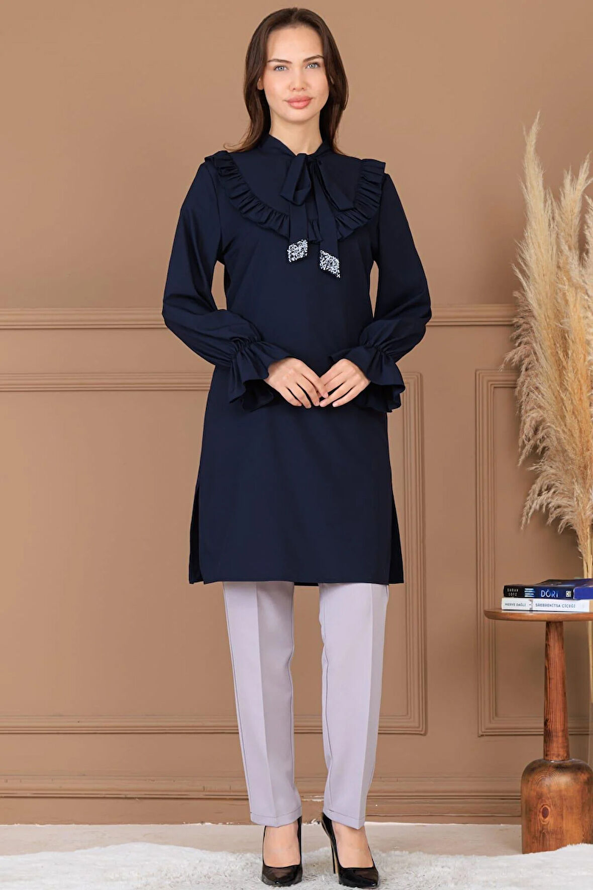 Asel Tunik Pantolon İkili Tesettür Takım Lacivert