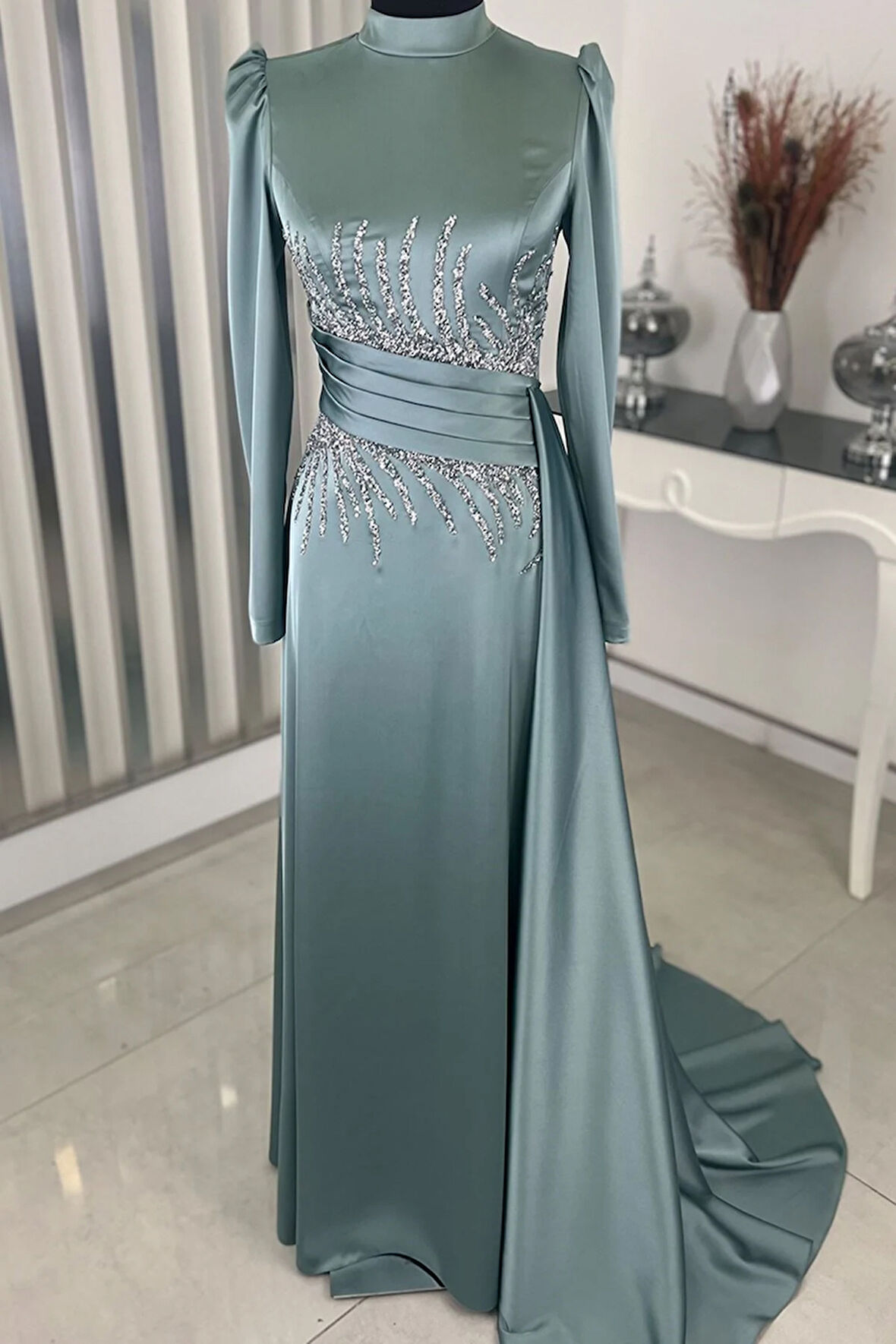 Ceyla Kuyruklu Tesettür Abiye Mint