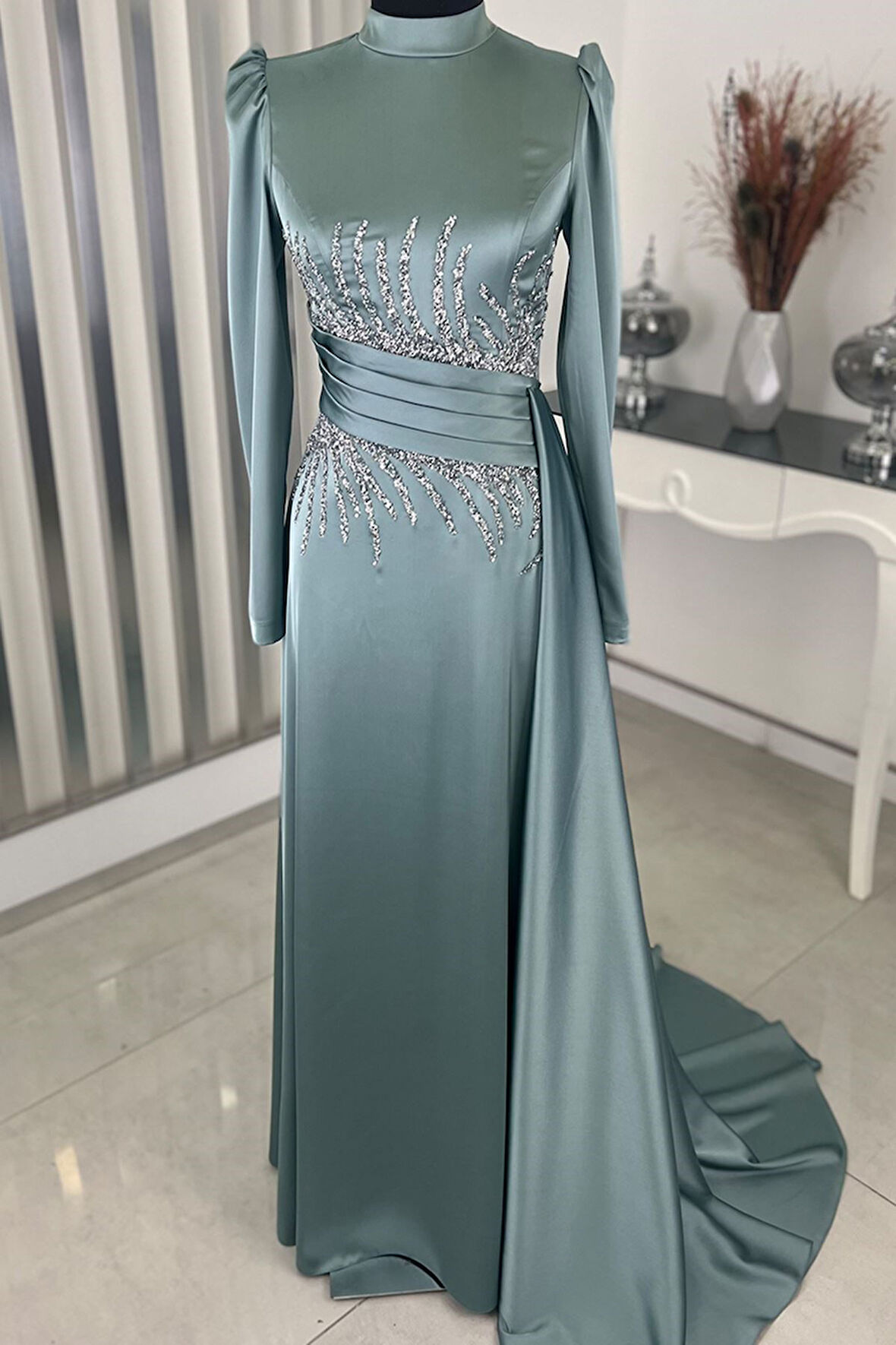 Ceyla Kuyruklu Tesettür Abiye Mint