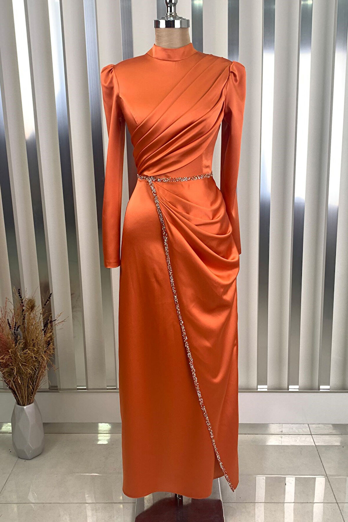 Sare Tesettür Abiye Turuncu