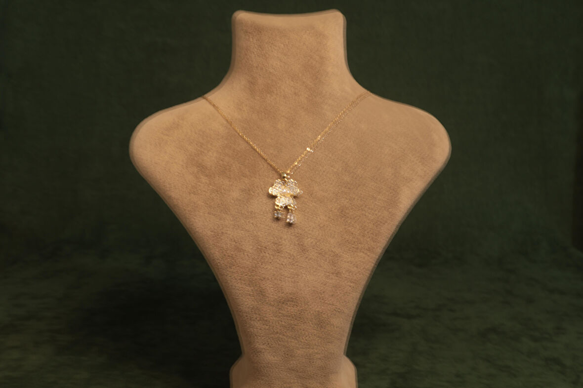 Zirkon Taşlı Altın Renk Çelik Kolye 