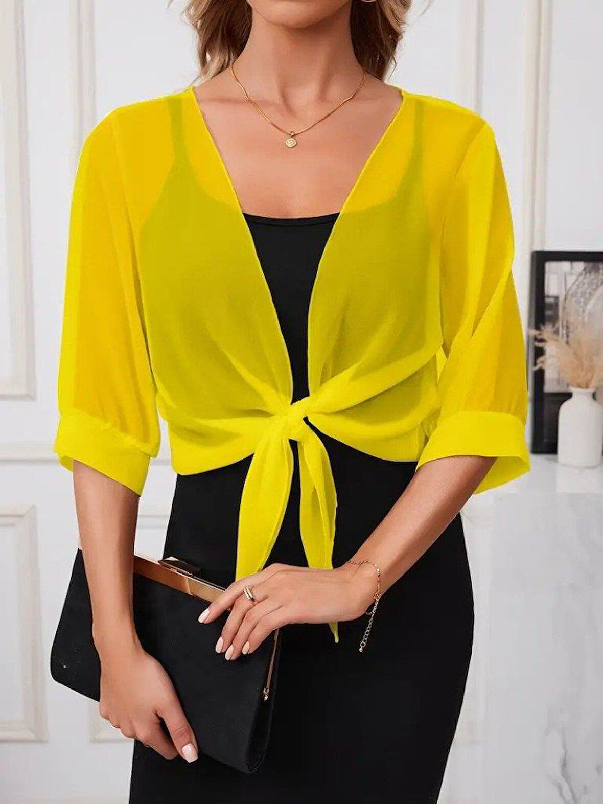 Kadın Truvakar Kollu önden Bağlamalı Kısa şifon Bolero Ceket