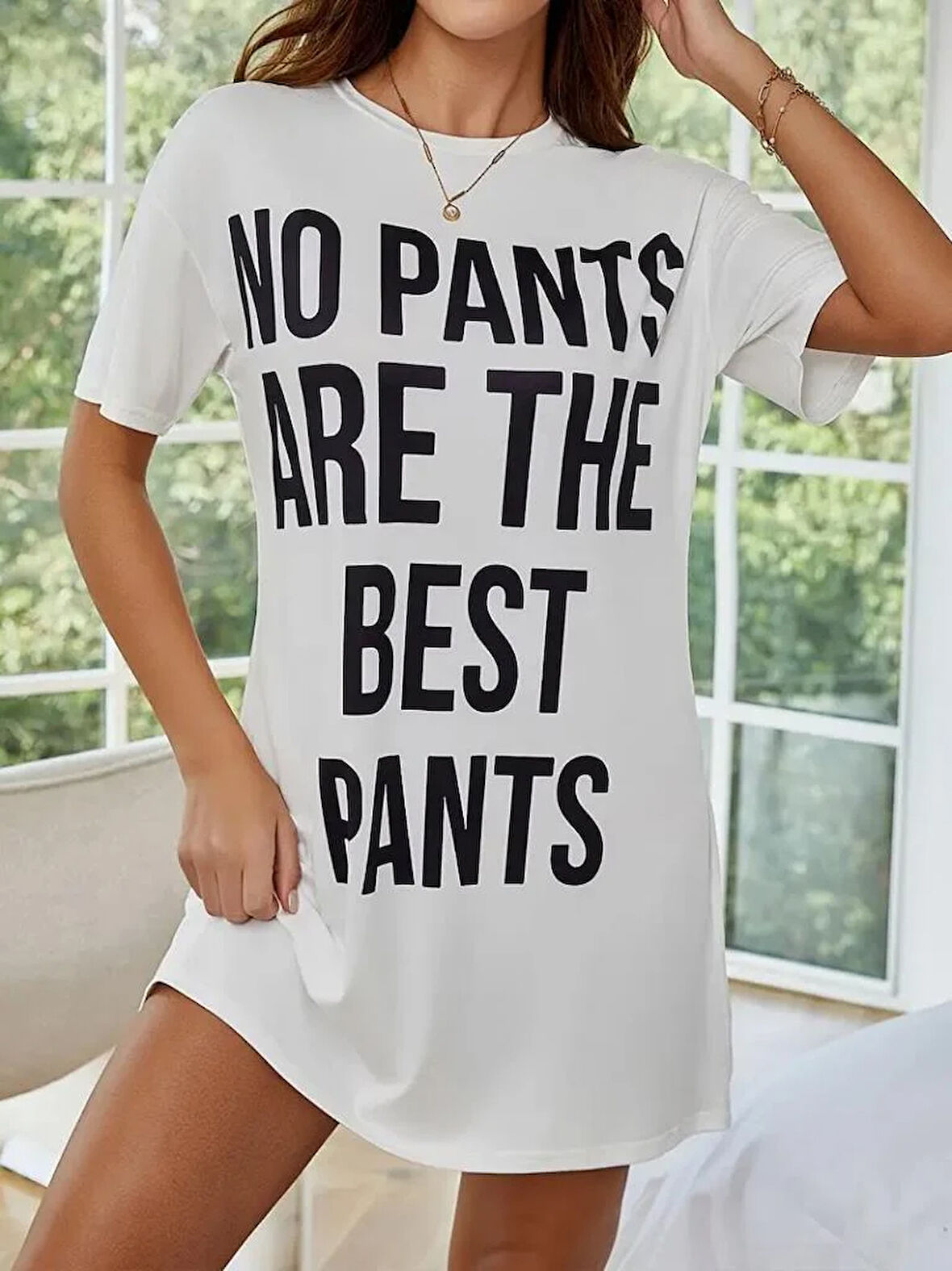 Kadın Kısa Kollu Yazı Baskılı Basic Mini Elbise