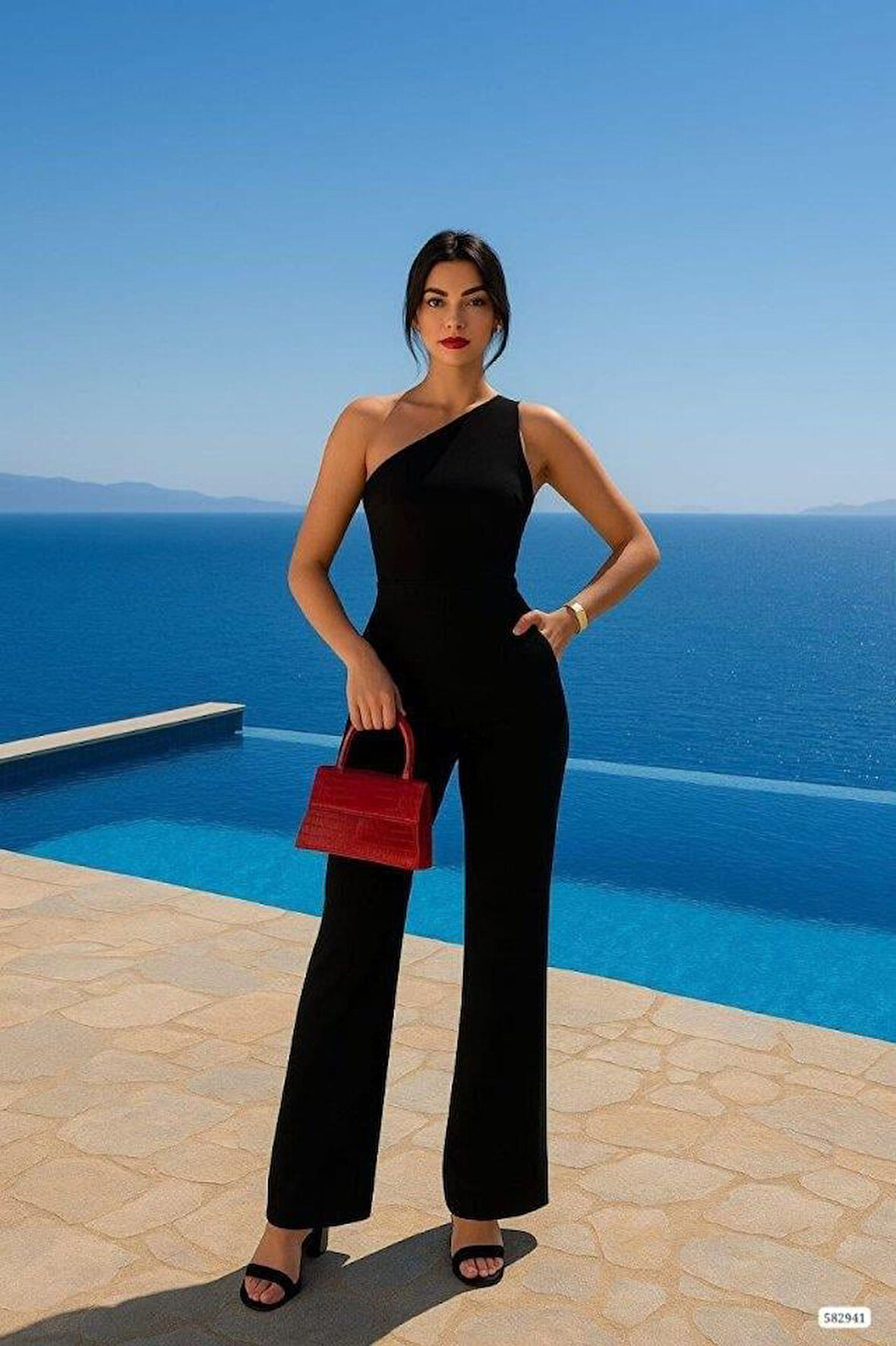 Kadın Tek Omuz Acık Detaylı Scuba Tulum Elbise