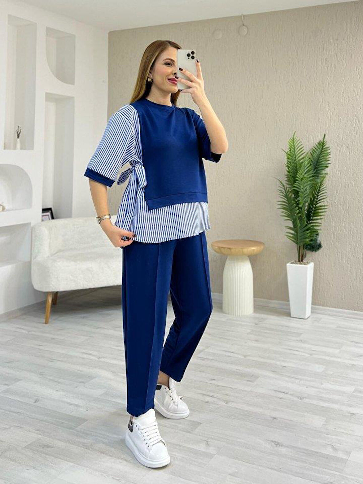 Kadın Kristal 2 Iplik Kumaş Yanları çizgili Takım